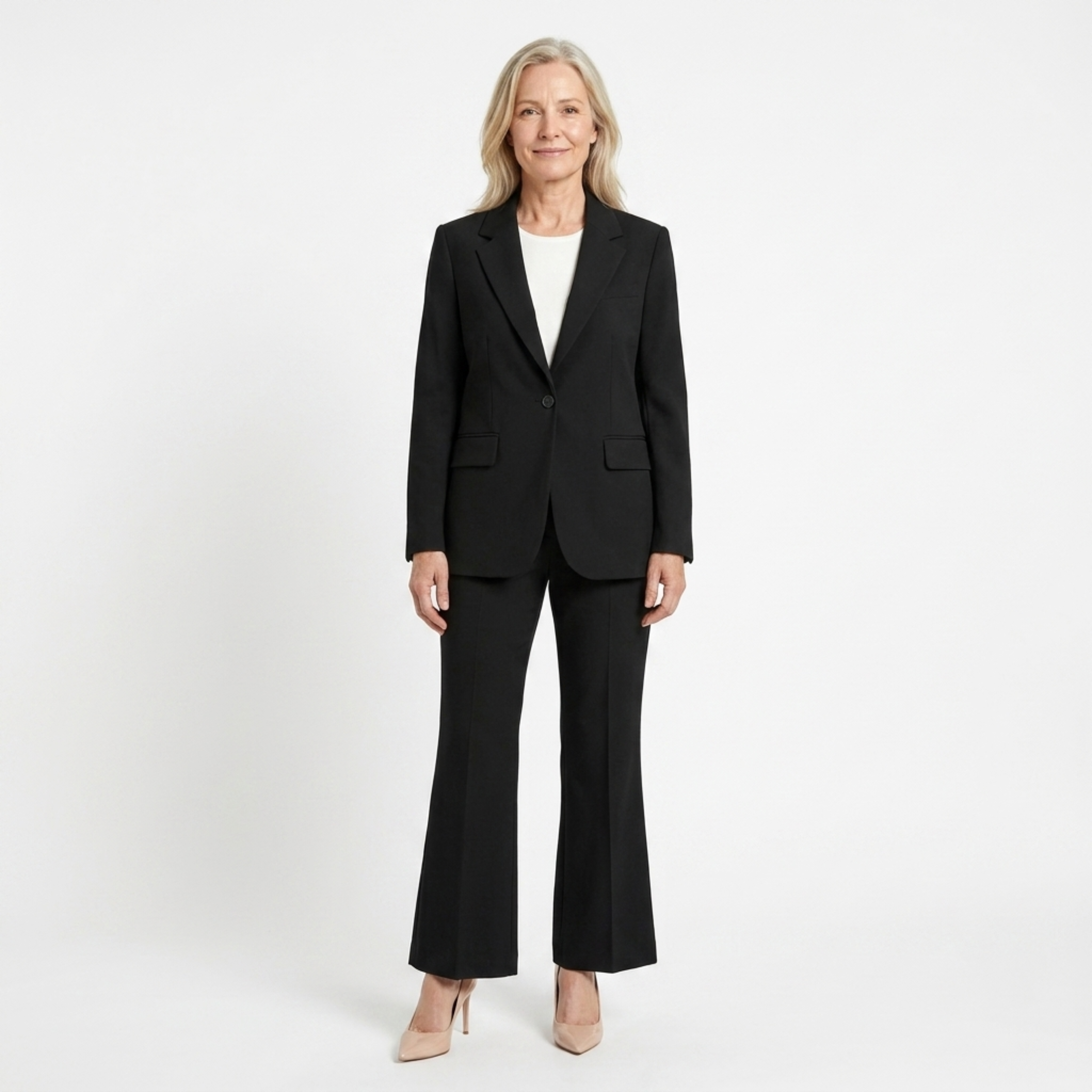 Women's tailored fit pants suit — two-piece blazer and trousers — business
