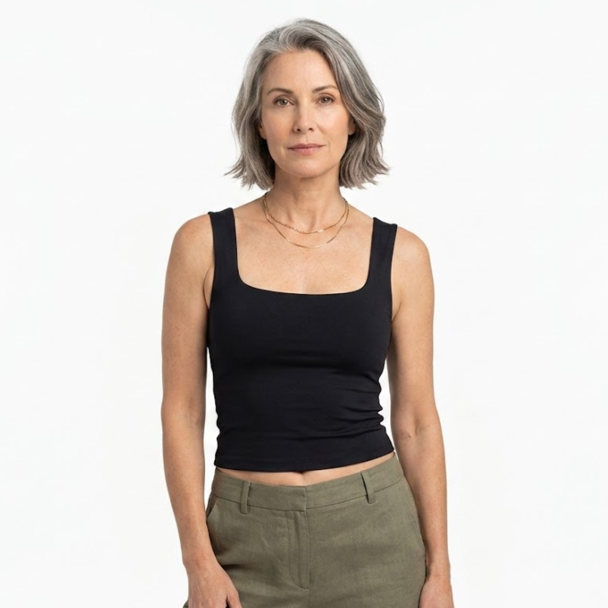 Sleeveless crop top for women featuring classic full back tank style