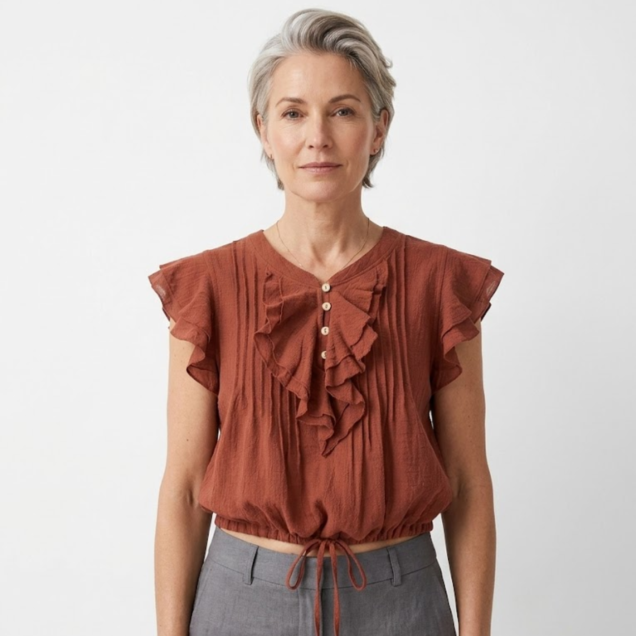 Crop top blouse for women in cotton gauze with flutter sleeves