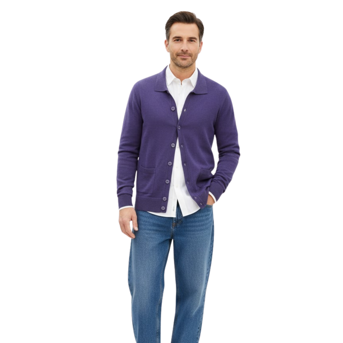 Men's Knit Cardigan Single Breasted Turn-Down Collar Casual Sweater Jacket