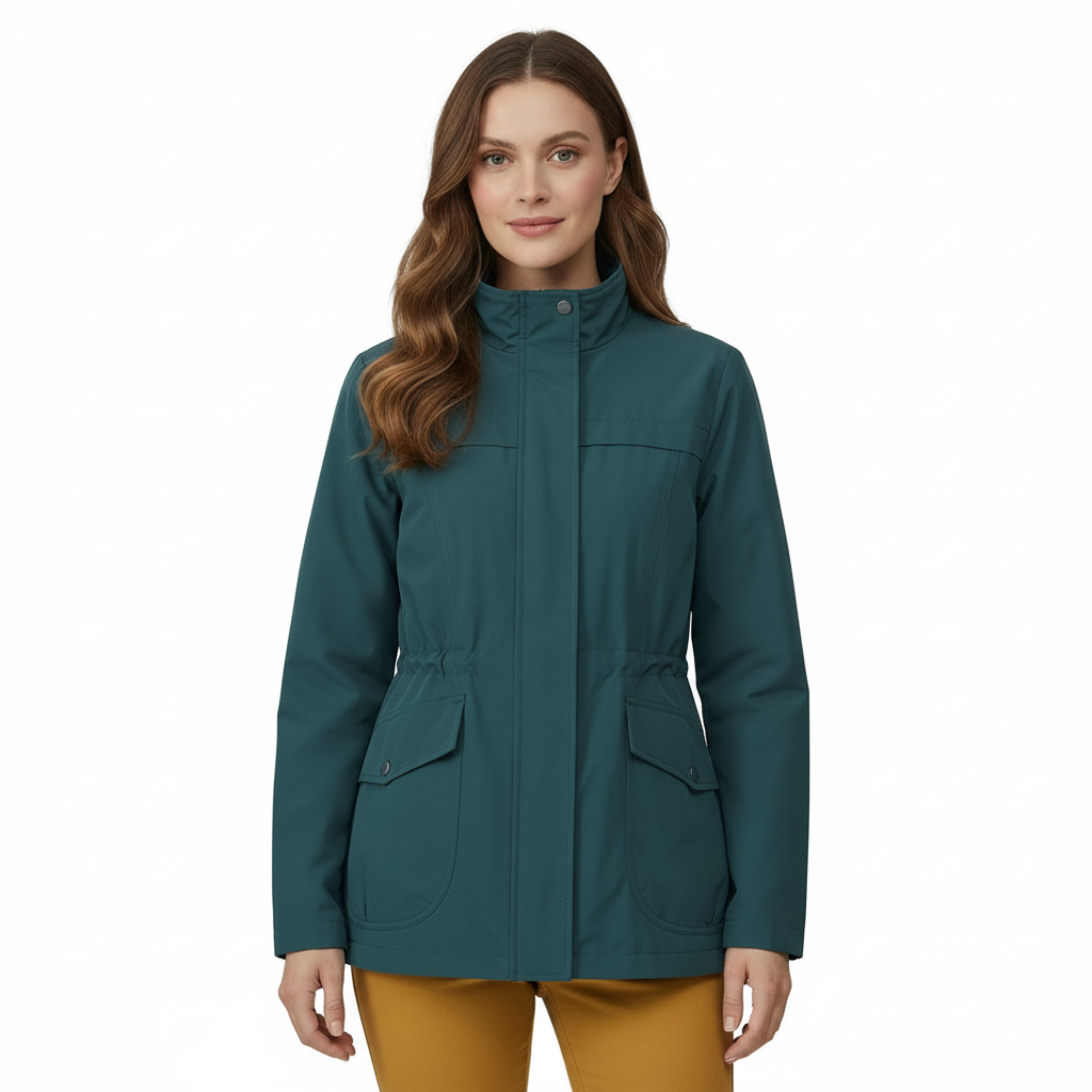 Women's Lightweight Windbreaker Jacket with Adjustable Waist and Front Pockets