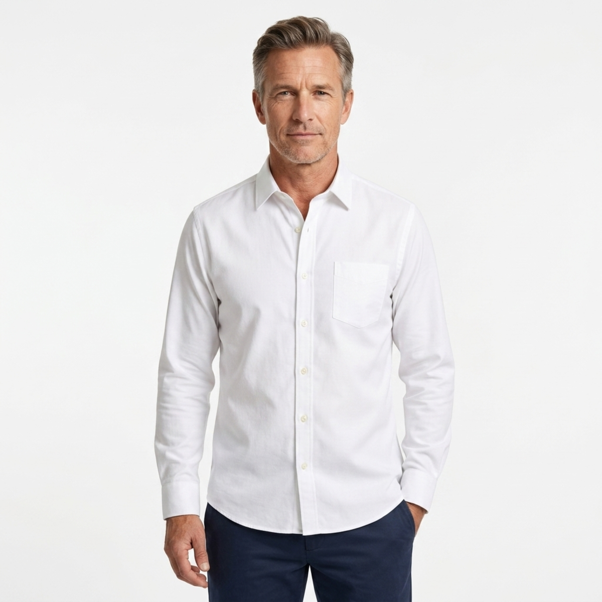 Men’s long-sleeved shirt — structured fit wrinkle-free finish — business