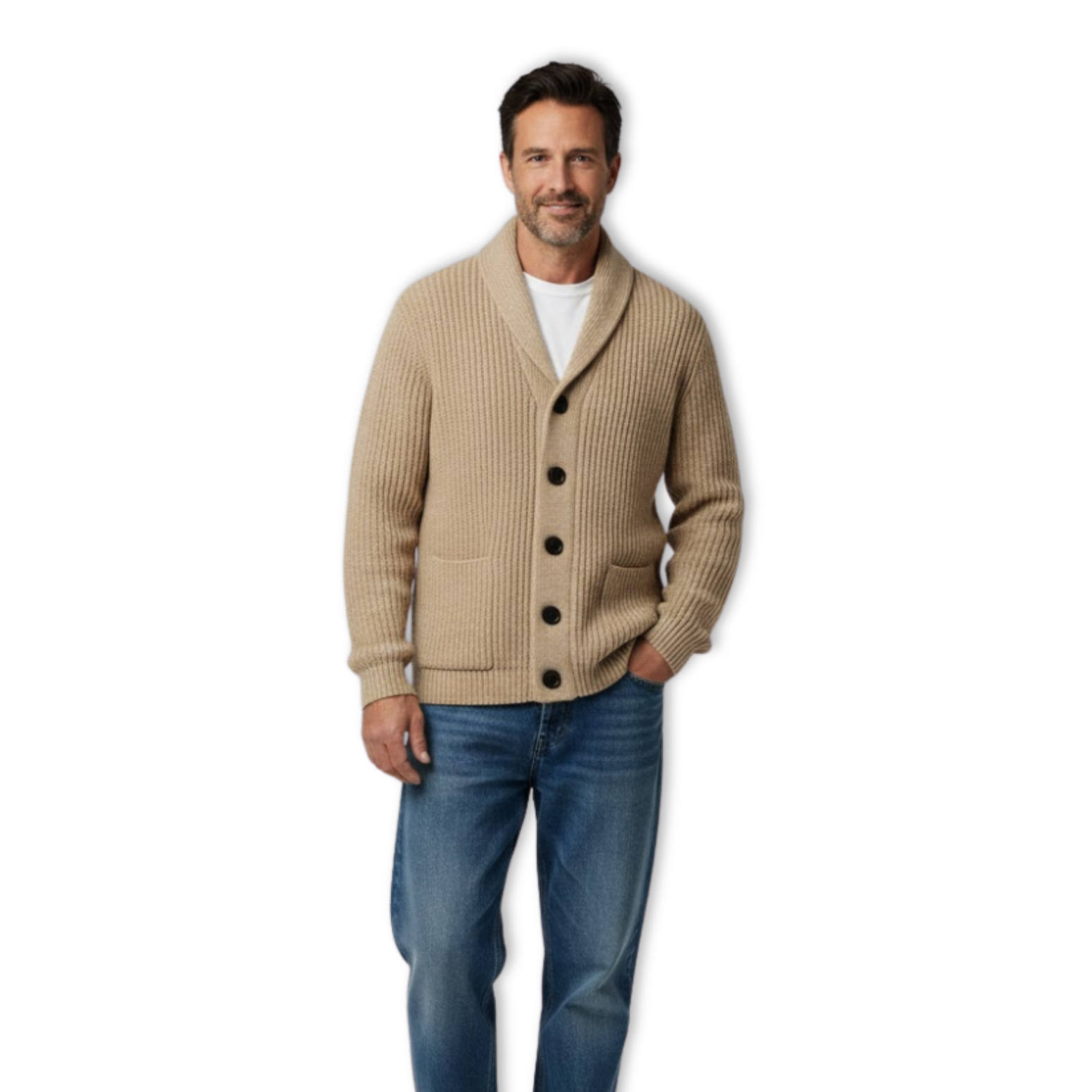 Men's Winter Cardigan Sweater Slim Fit Shawl Collar
