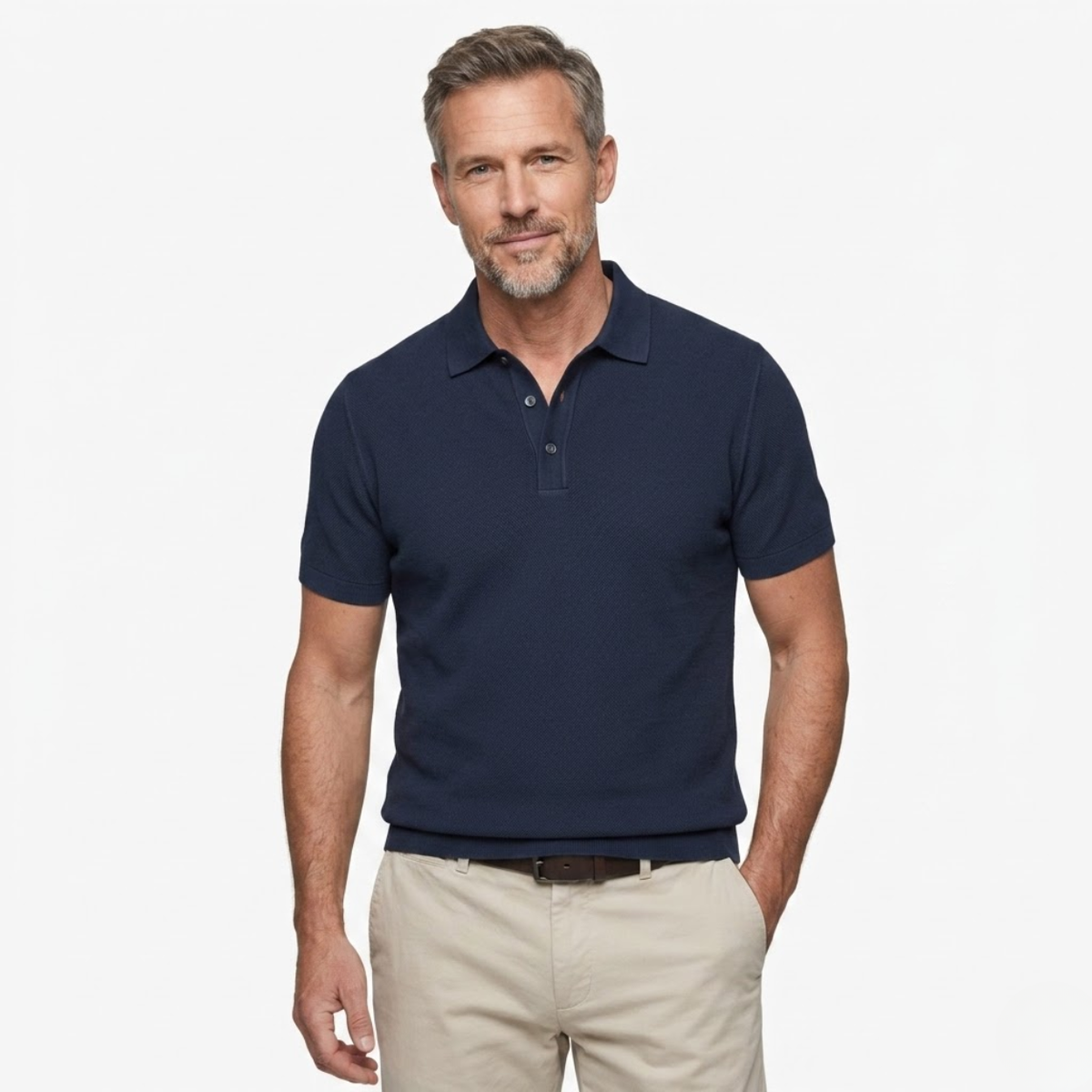 Men's pique polo shirt — linen cotton slim fit — summer office
