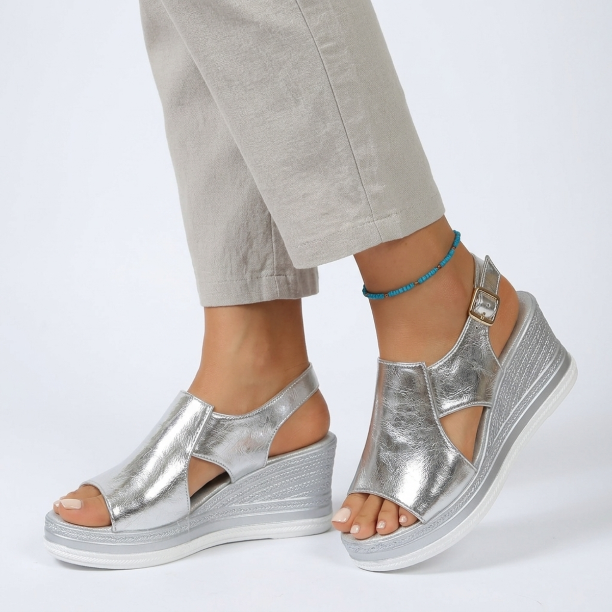Women's wedge sandals — open toe with ankle strap — daily walking