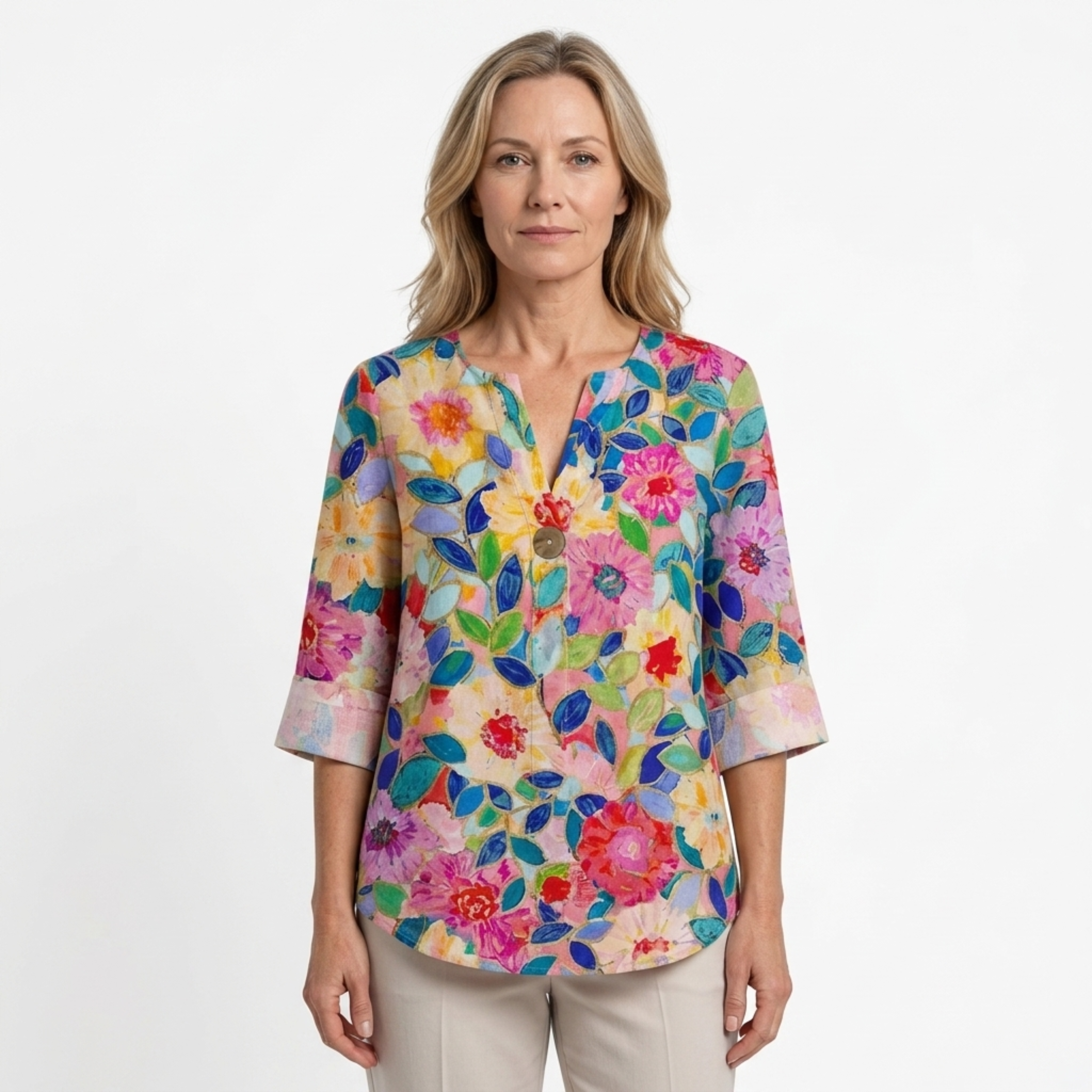 Women's floral blouse — 3/4 sleeve button down — everyday wear