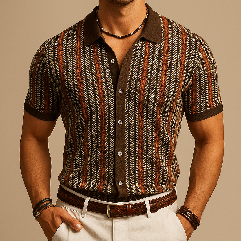 Men's knit polo shirt - organic cotton button-down - smart casual