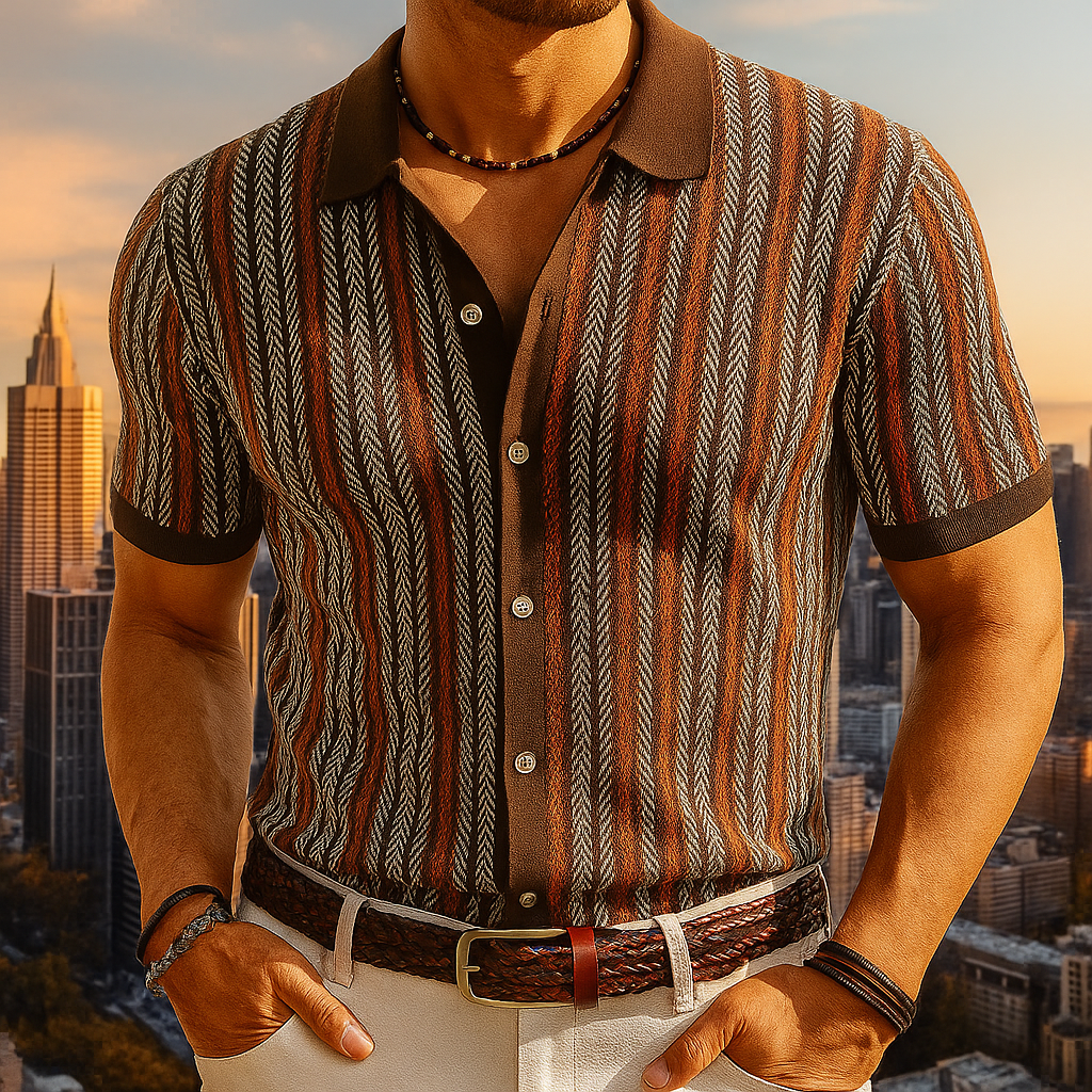 Men's knit polo shirt - organic cotton button-down - smart casual