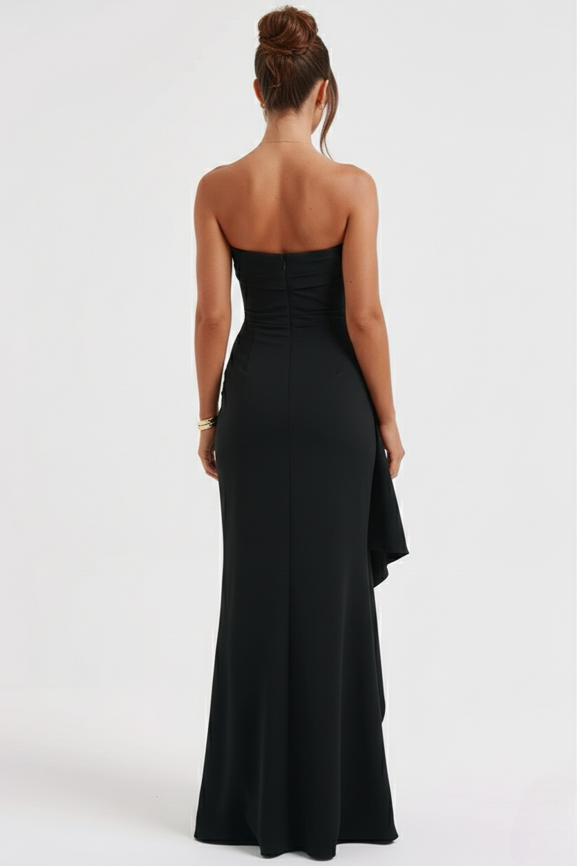 Women maxi dress - strapless ruched with thigh-high split | gala & formal