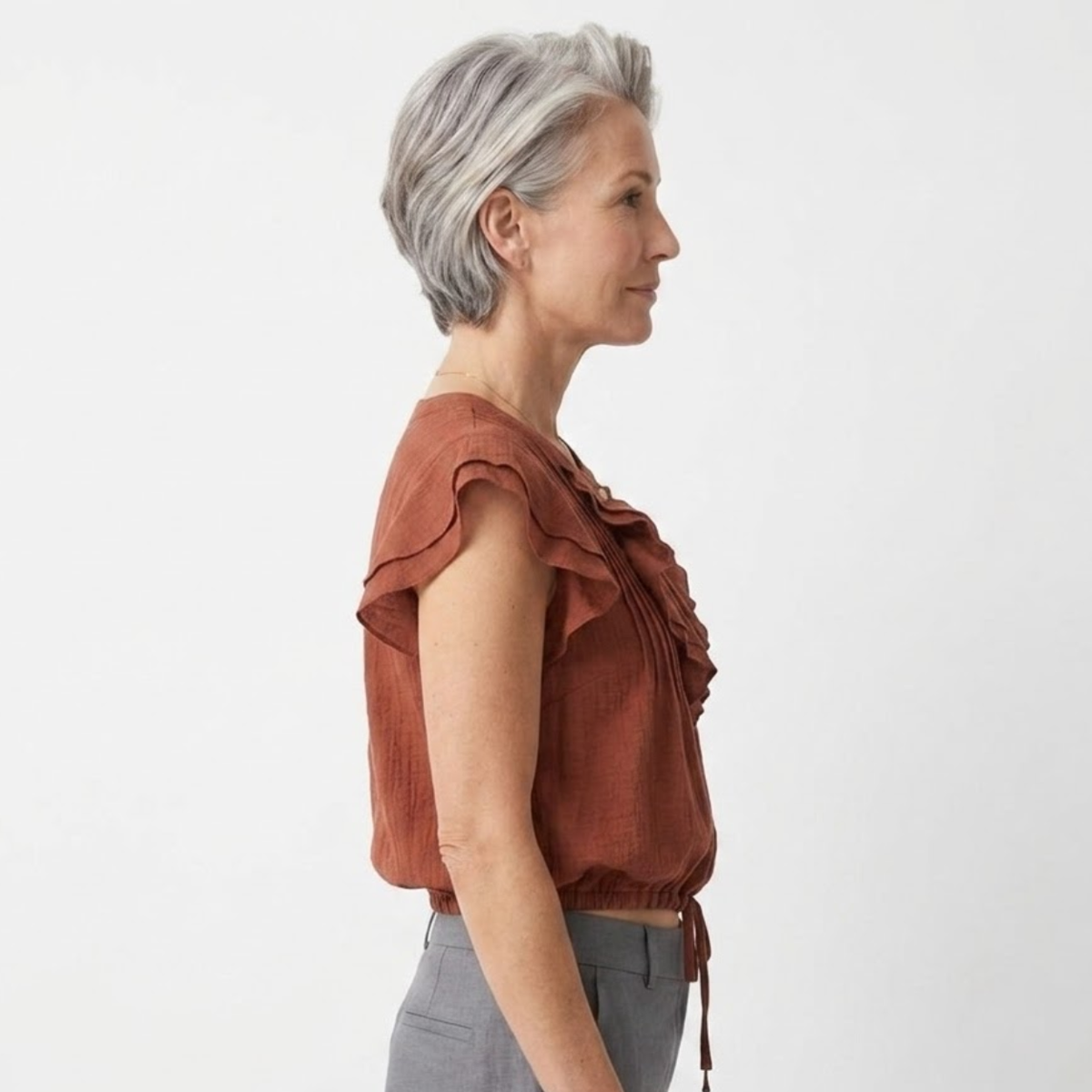 Crop top blouse for women in cotton gauze with flutter sleeves