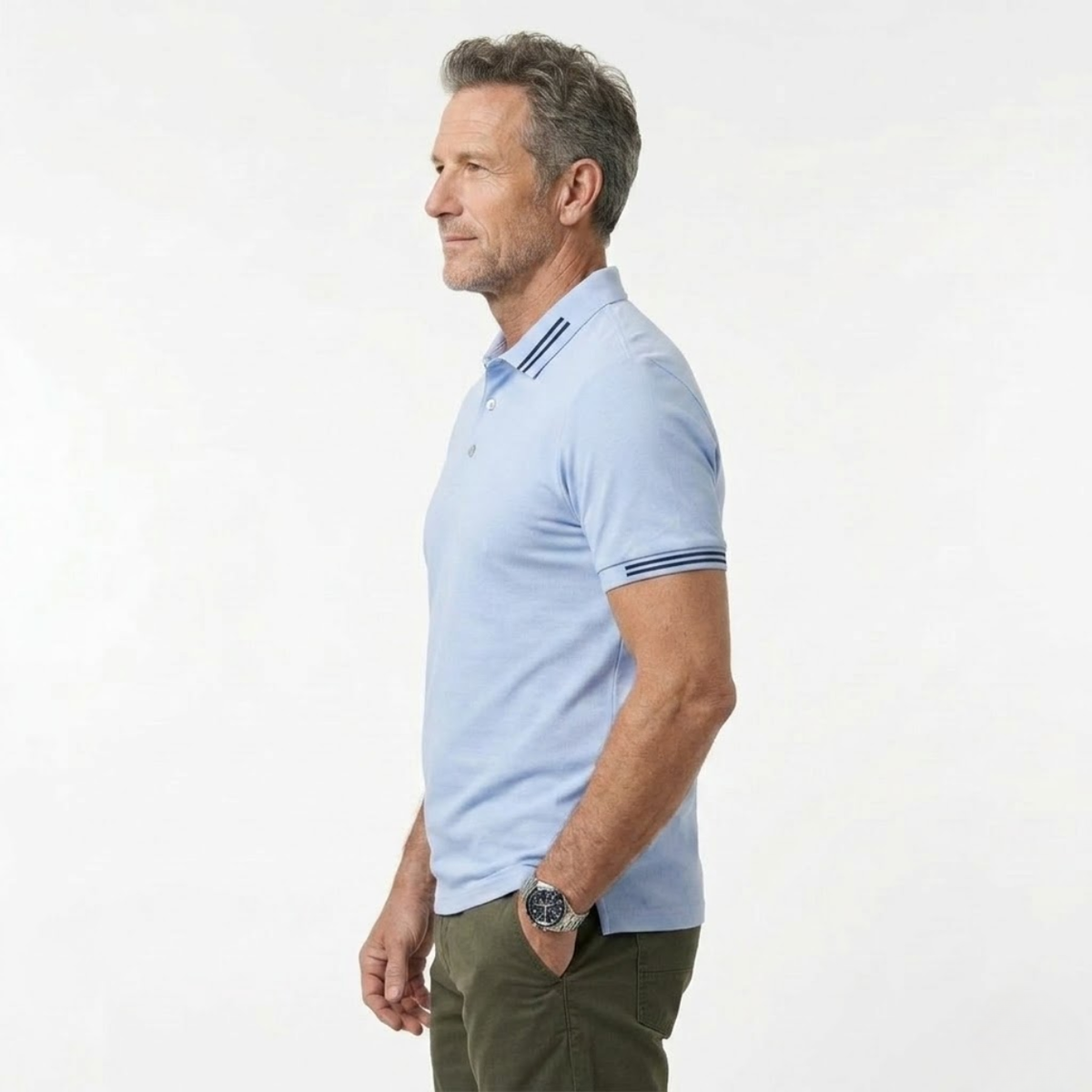 Men's short sleeve polo shirt — tailored slim fit stripe details — casual daily
