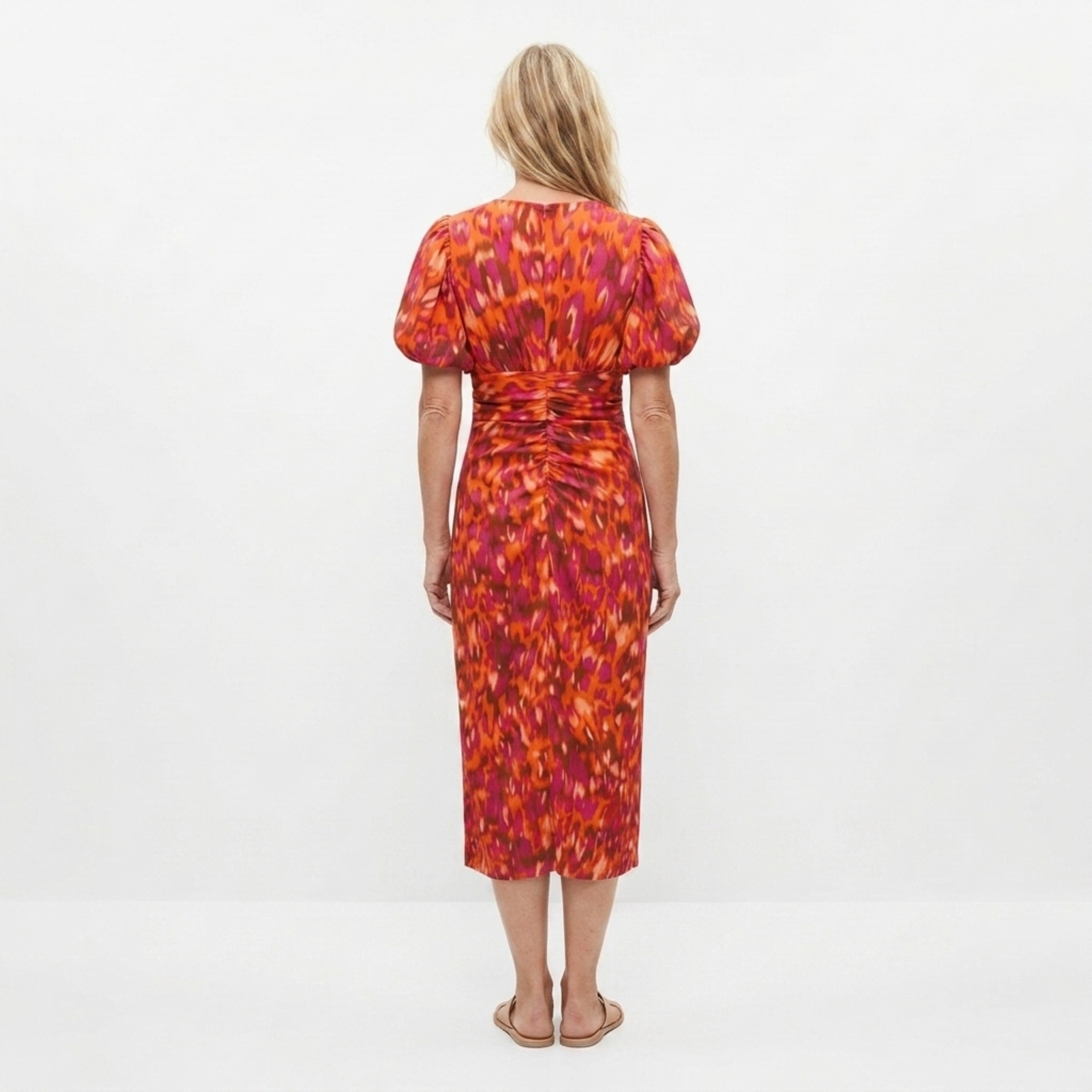 Women's evening dress — v-neck and puff sleeves — soirée