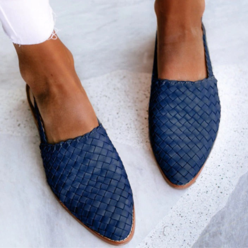 Women's handwoven sandals - flat slingback shoes with buckle - beach vacation