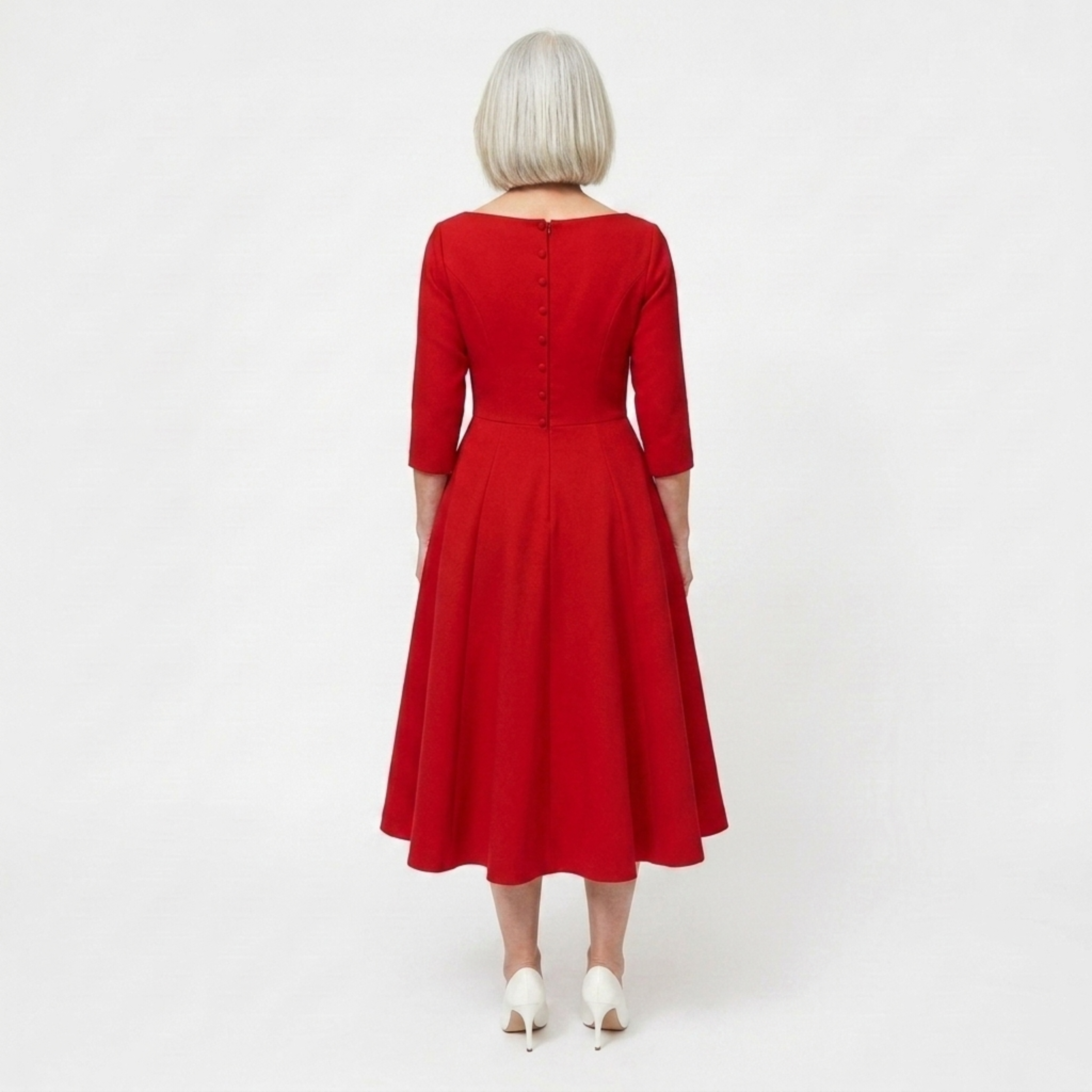 Women's A-Line Midi Dress Three Quarter Sleeve Round Neck Wedding Guest Formal Dress