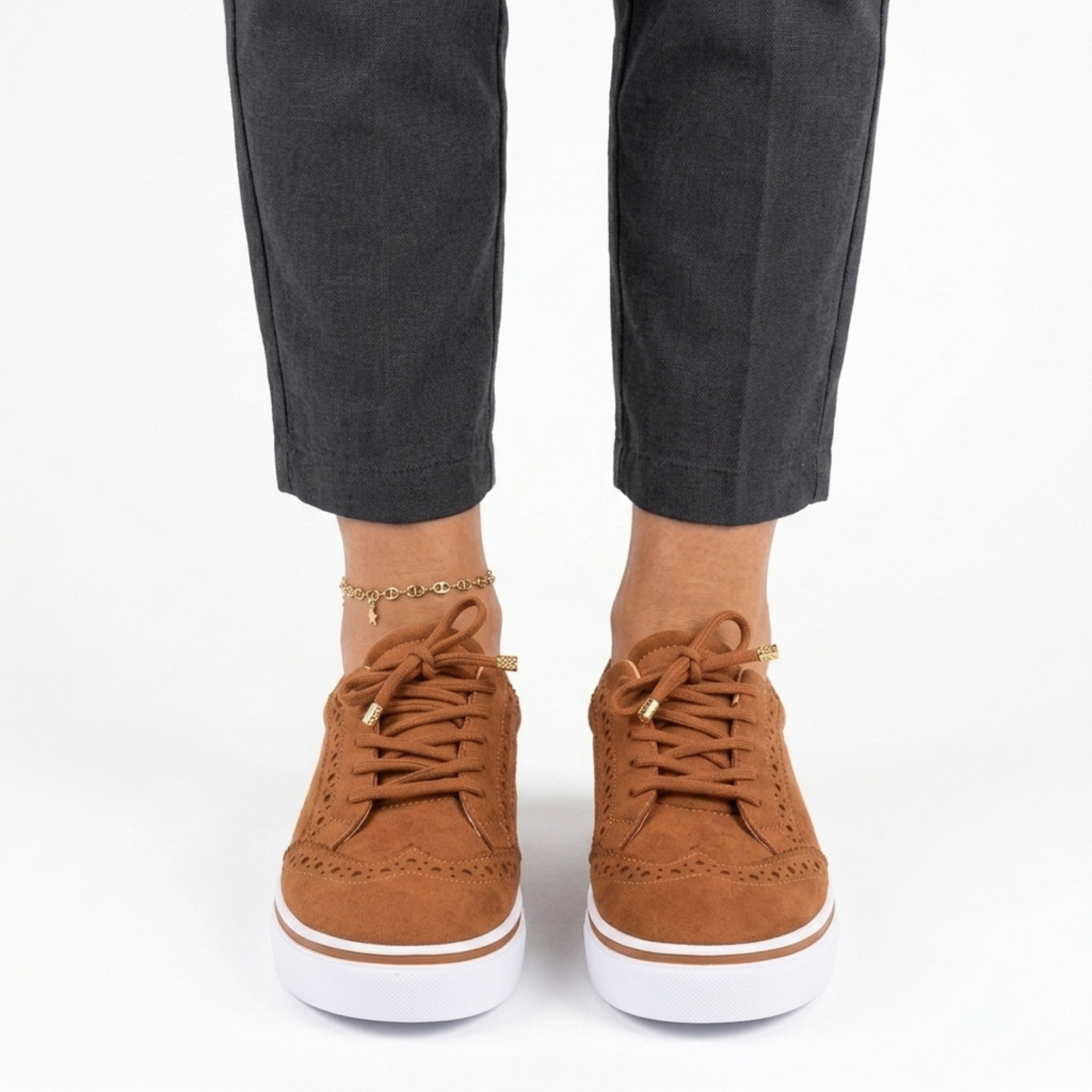 Women's lace-up sneakers — platform sole with wingtip detail — daily walking