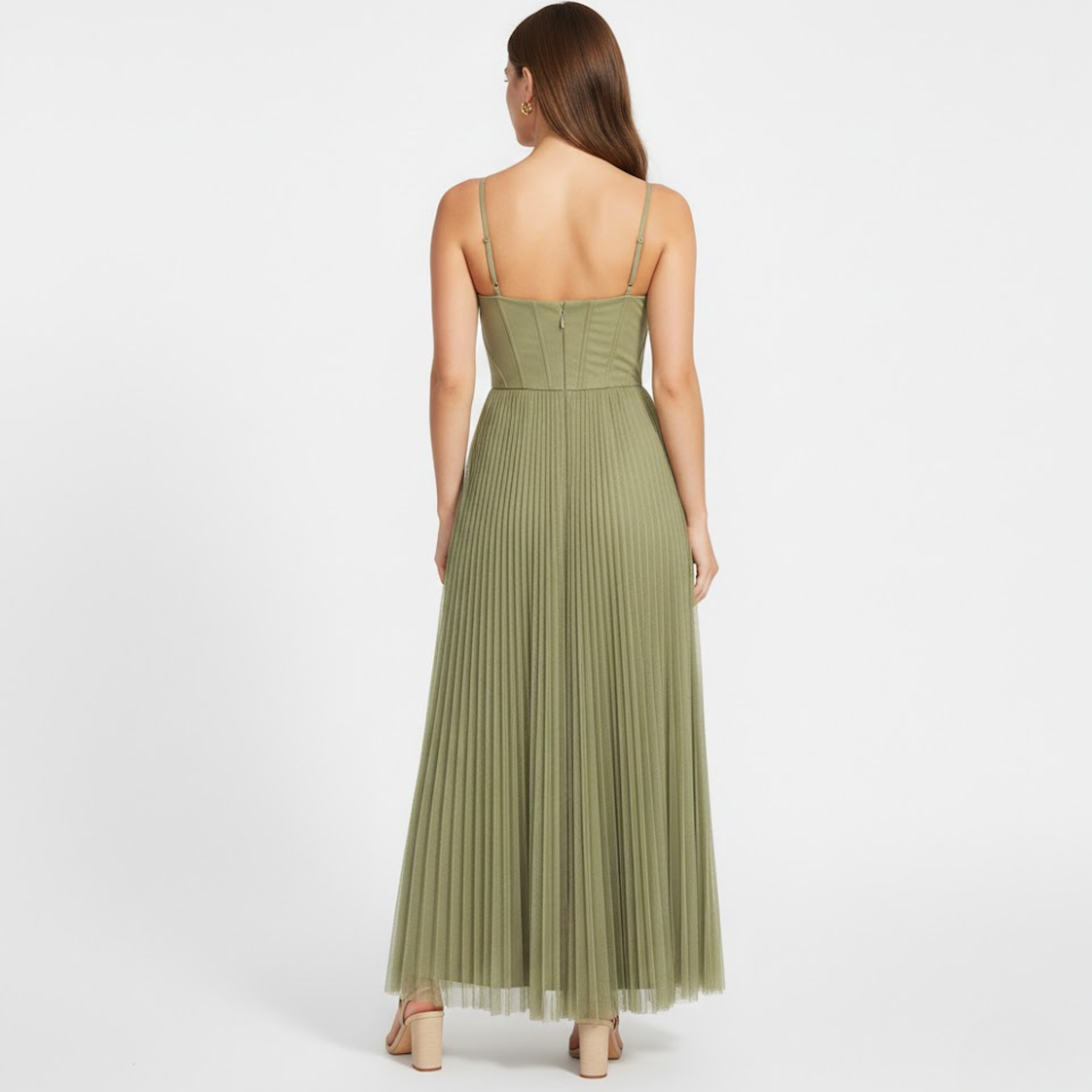 Pleated Maxi Dress Strapless Backless A-Line Long Dress Sleeveless Square Neck Gown