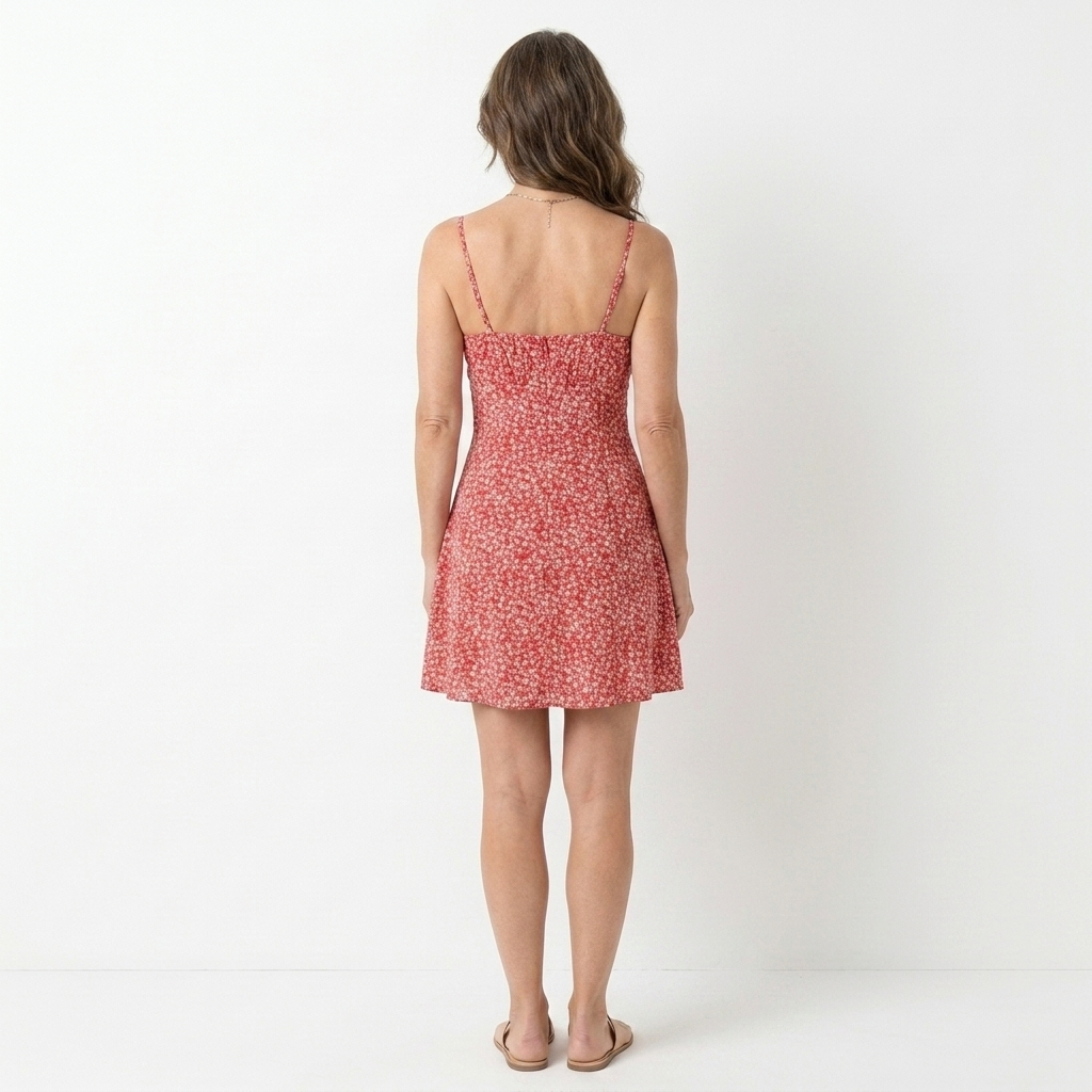 Women's Floral A-Line Mini Dress Ruched Bust Spaghetti Strap Side Cutout Sundress