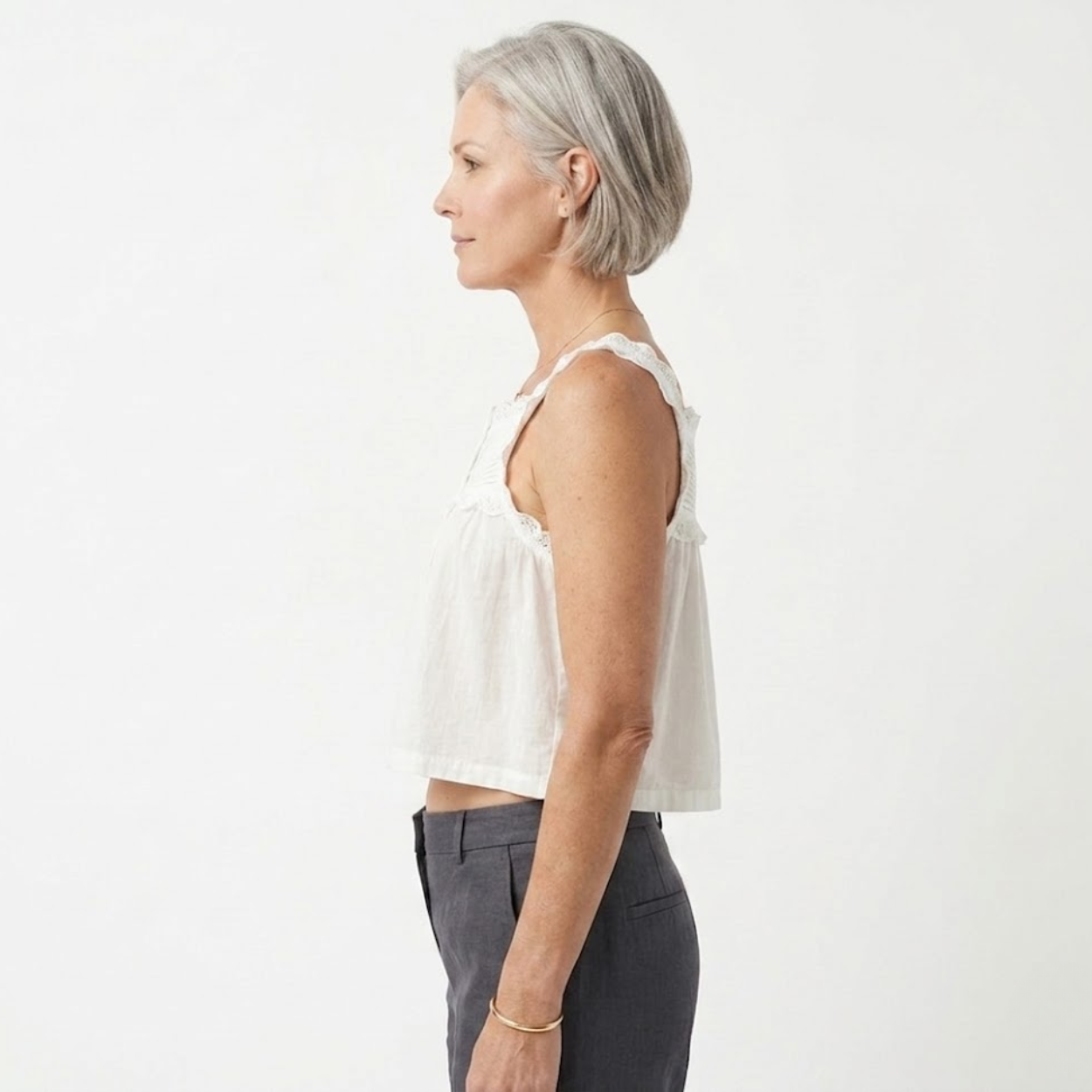 Crop top tank for women with ruffle lace and button front — beach outfit