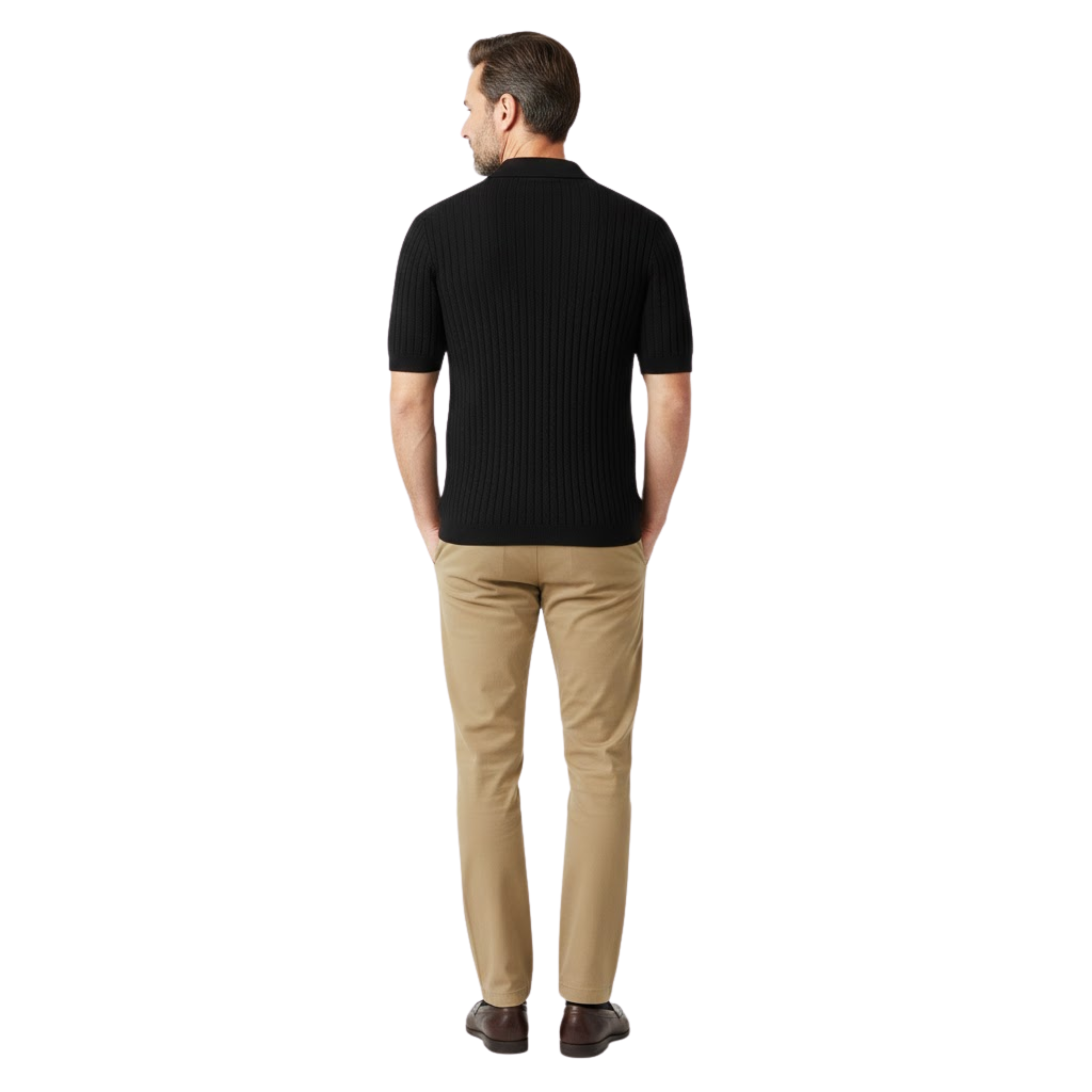 Men's Knitted Polo Shirt Half-Zip Short Sleeve Slim Fit Textured Casual T-Shirt