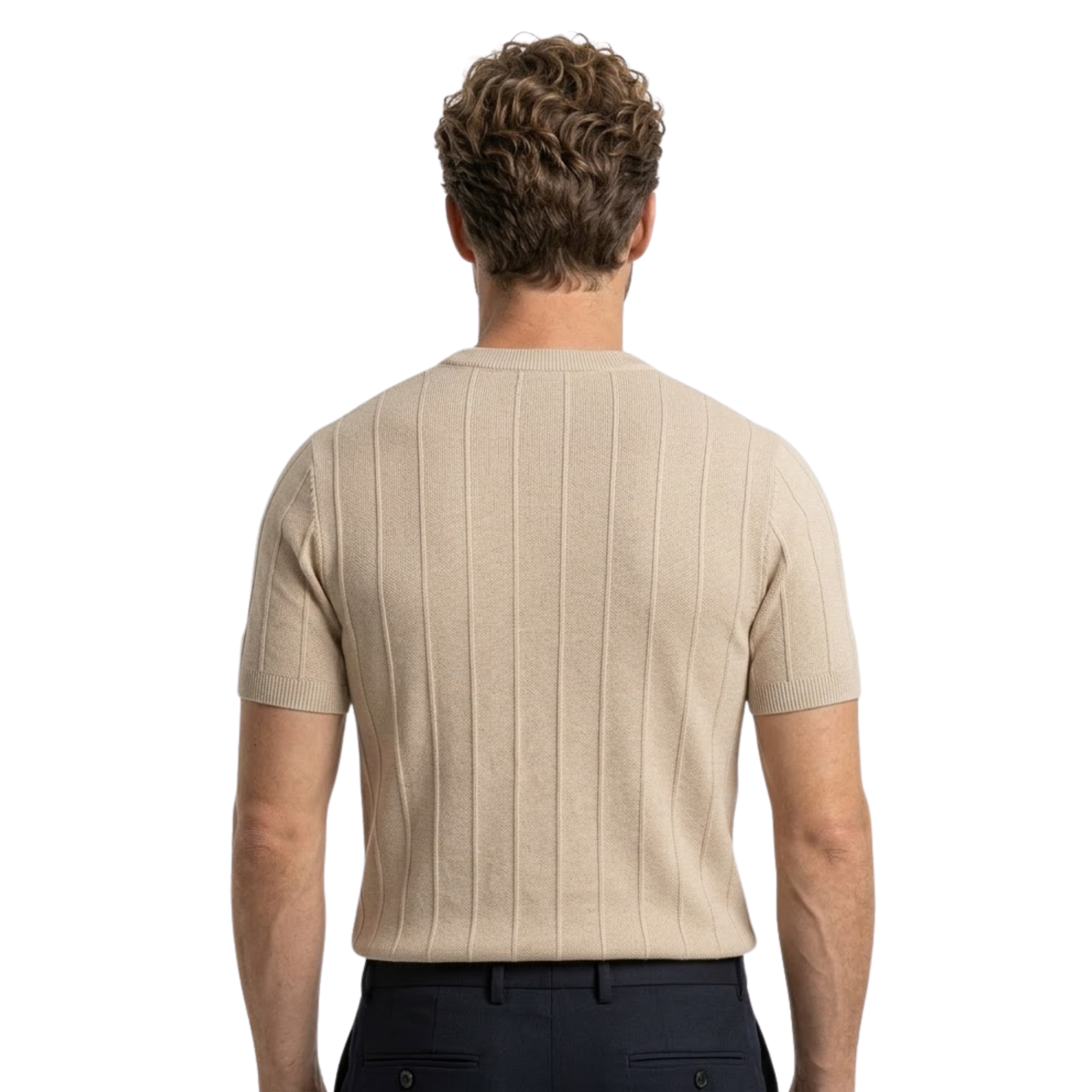 Men's Knitted Ribbed T-Shirt Short Sleeve Crew Neck Cotton Slim Fit Casual Top