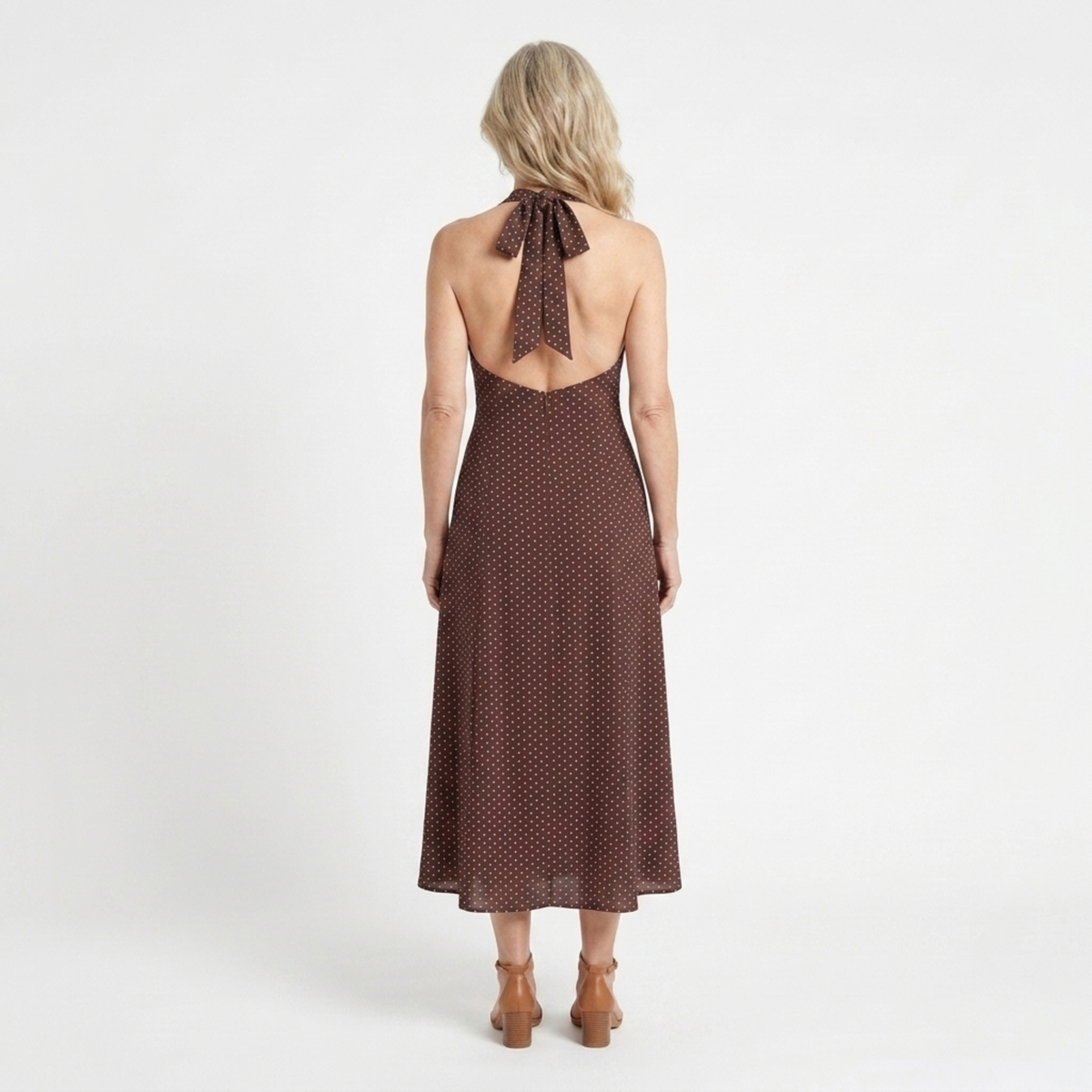 Women's Polka Dot Maxi Dress Halter Neck Smocked Bodice Sleeveless Beach Event Dress