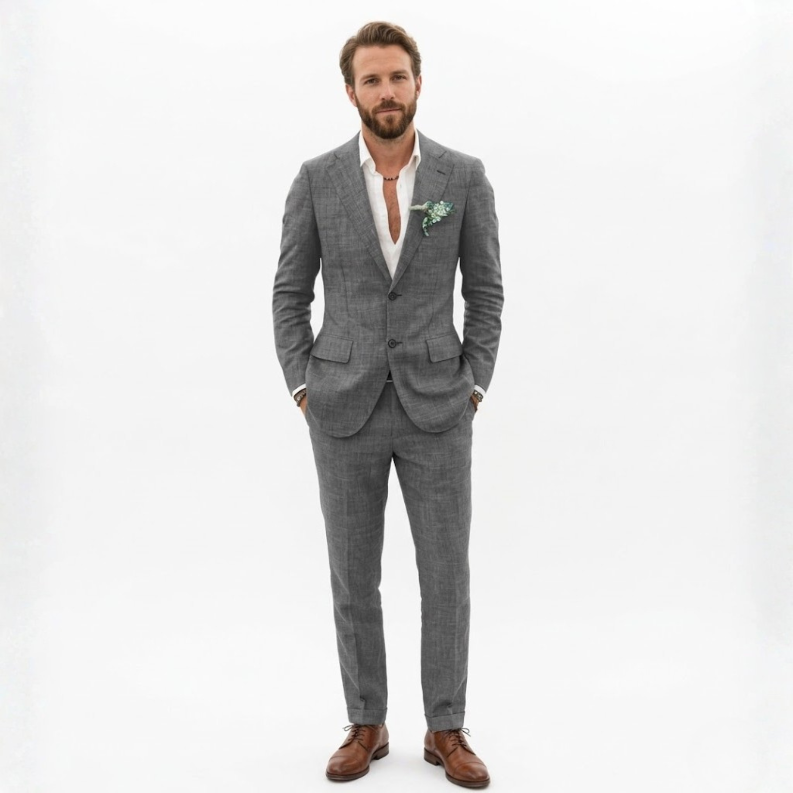 Men’s Cotton Linen Suit 2 Piece Set Slim Fit Single Breasted Blazer and Trousers