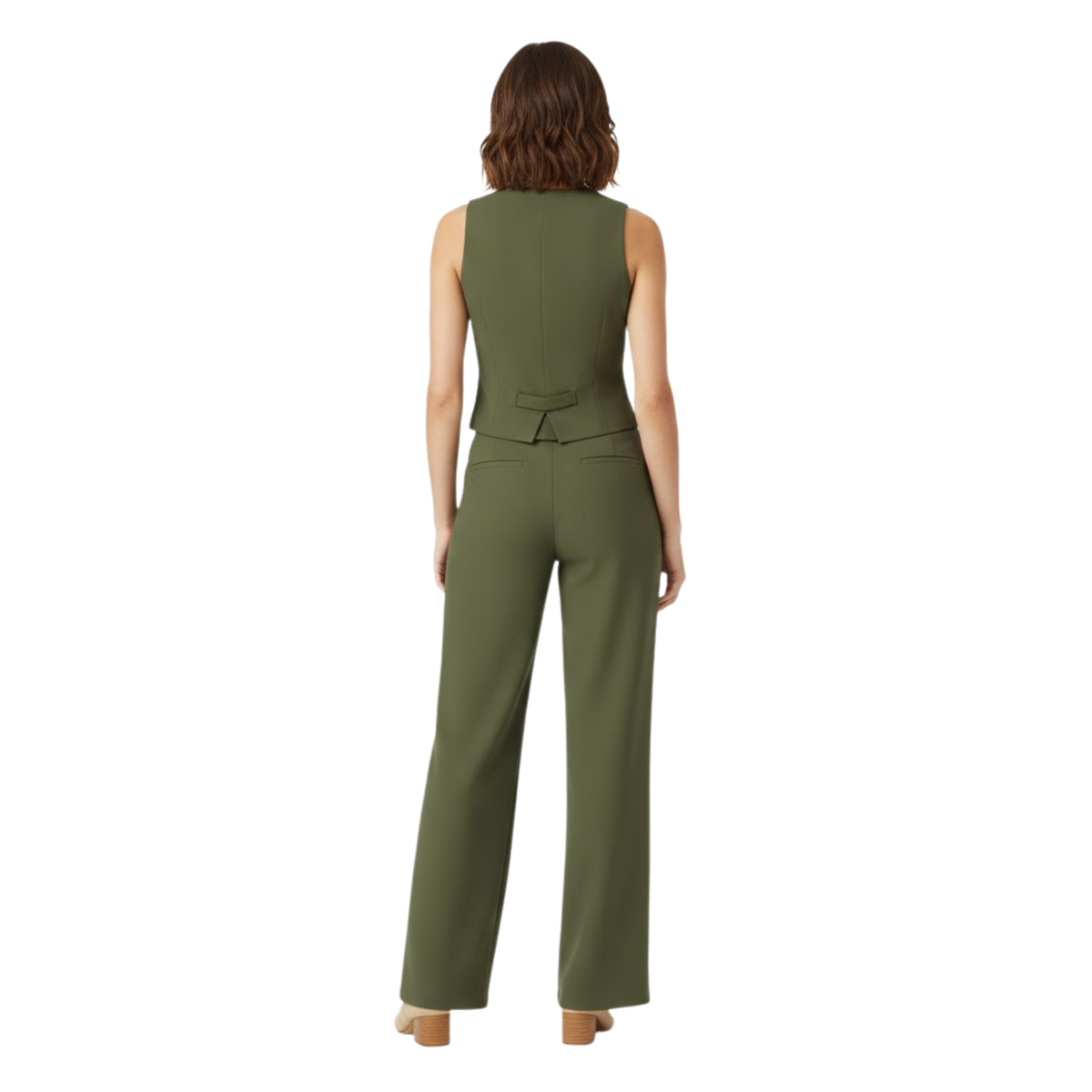 Women's Sleeveless V-Neck Waistcoat and High Waist Wide Leg Trouser Two Piece Set