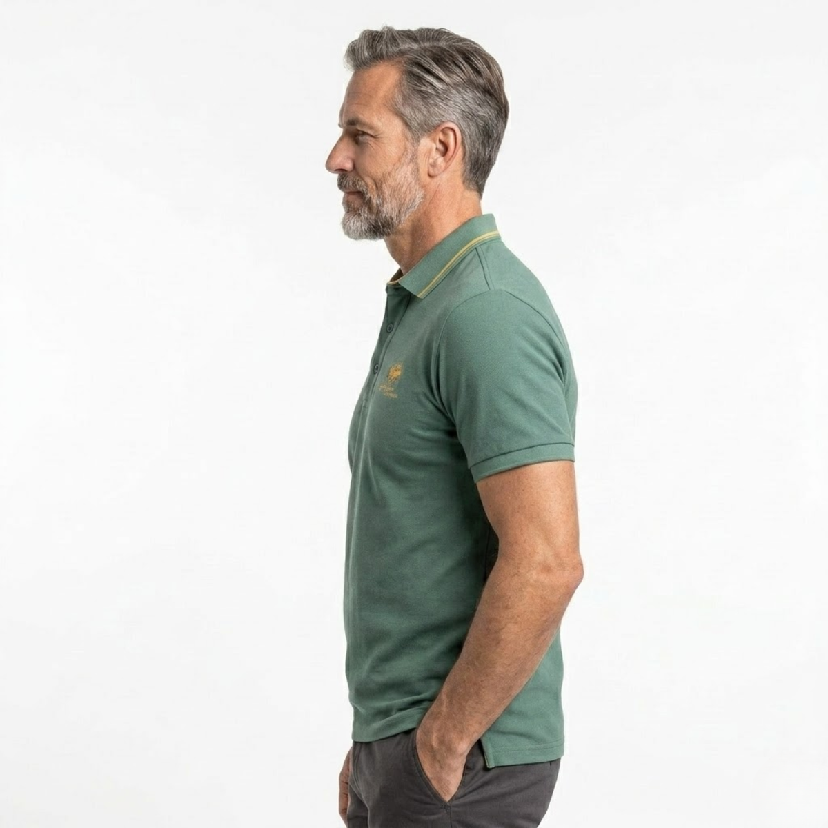 Men's cotton polo shirt — contrast collar embroidered — casual daily office