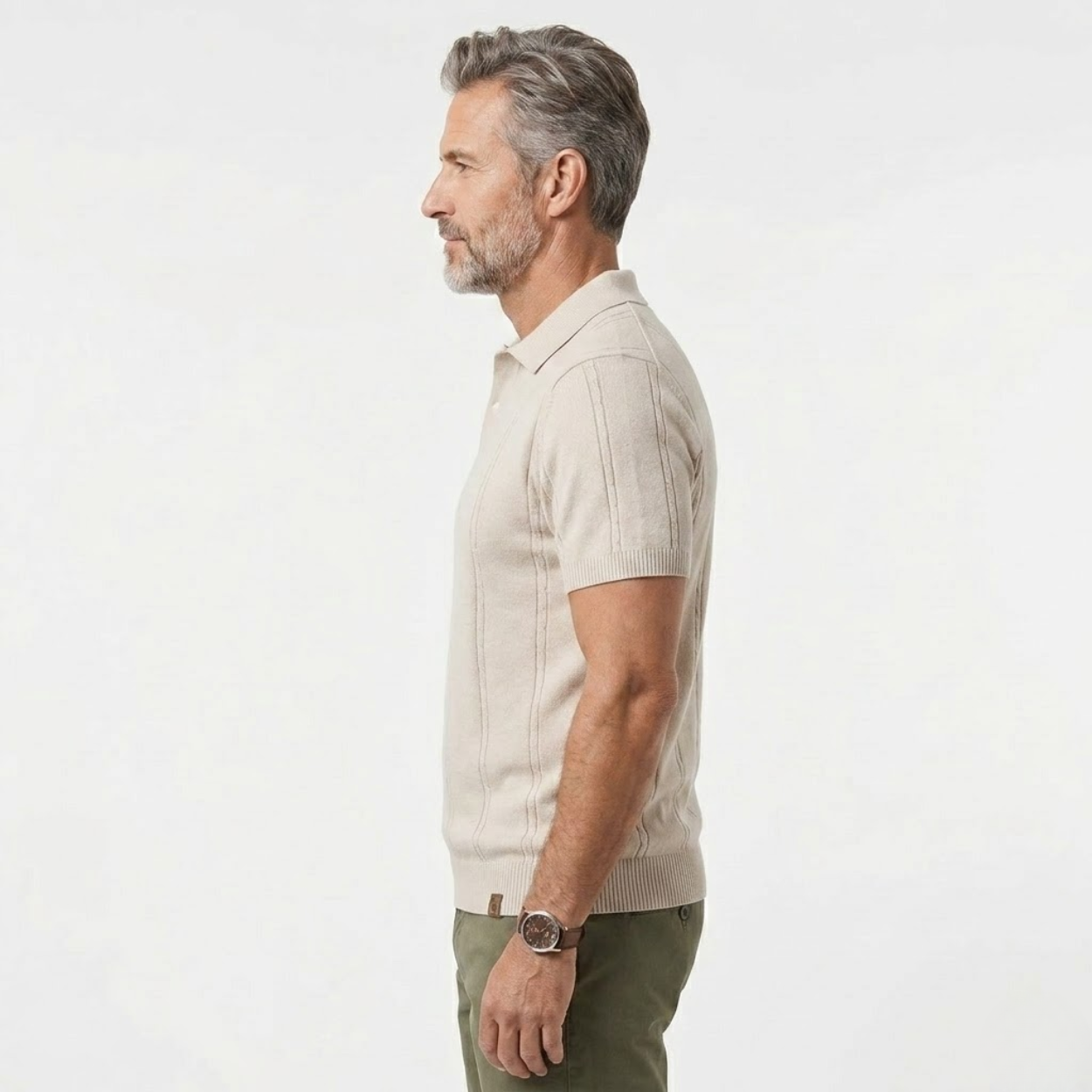 Men's short-sleeve polo shirt — vertical textured mesh — casual daily wear