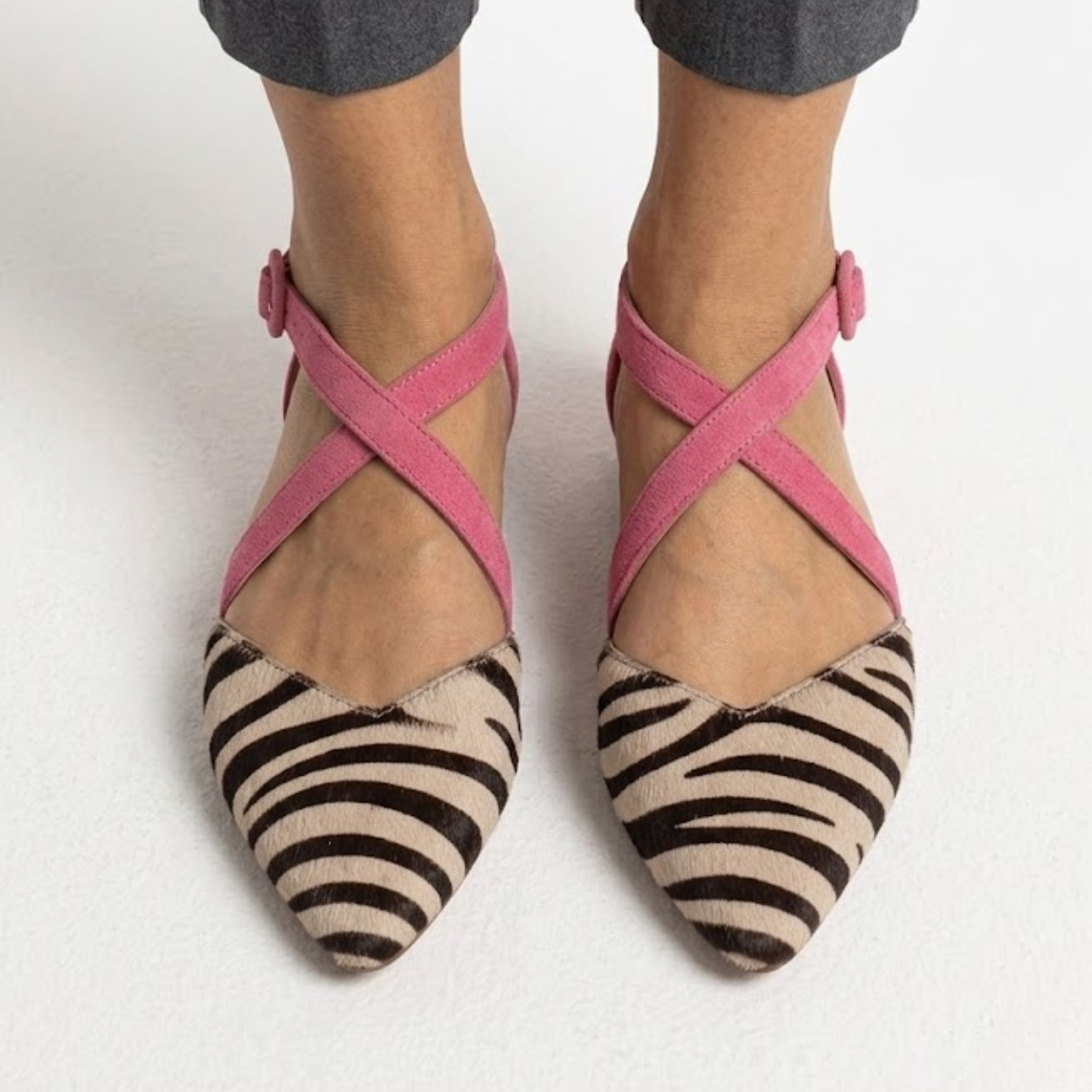 Pointed Toe Ballet Flats Crisscross Ankle Strap Vegan Leather Dress Shoes