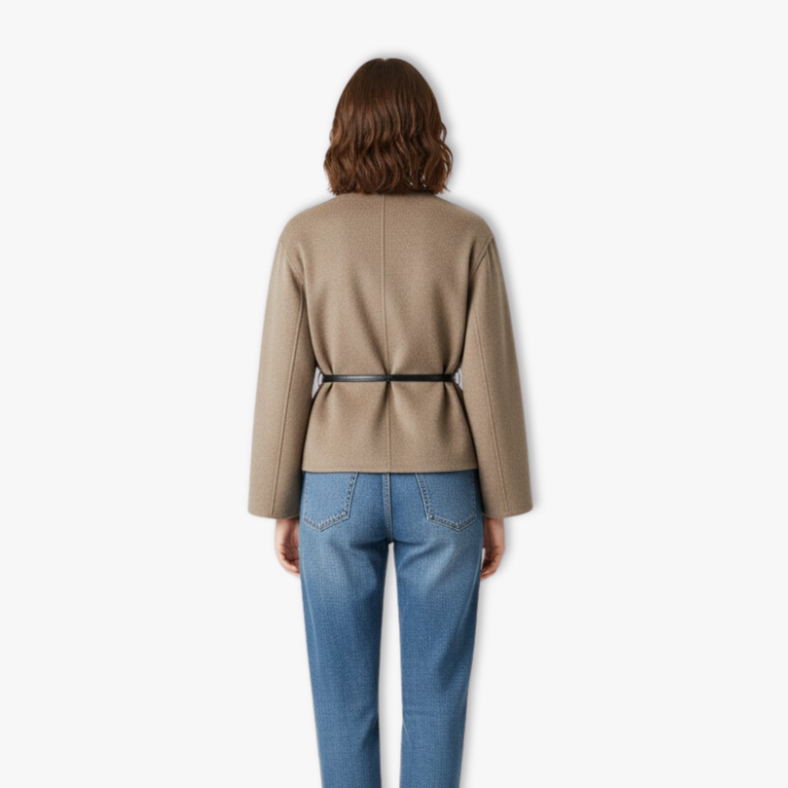 Women's V-Neck Wrap Jacket with Waist Belt Long Sleeve Soft Elegant Outerwear Coat