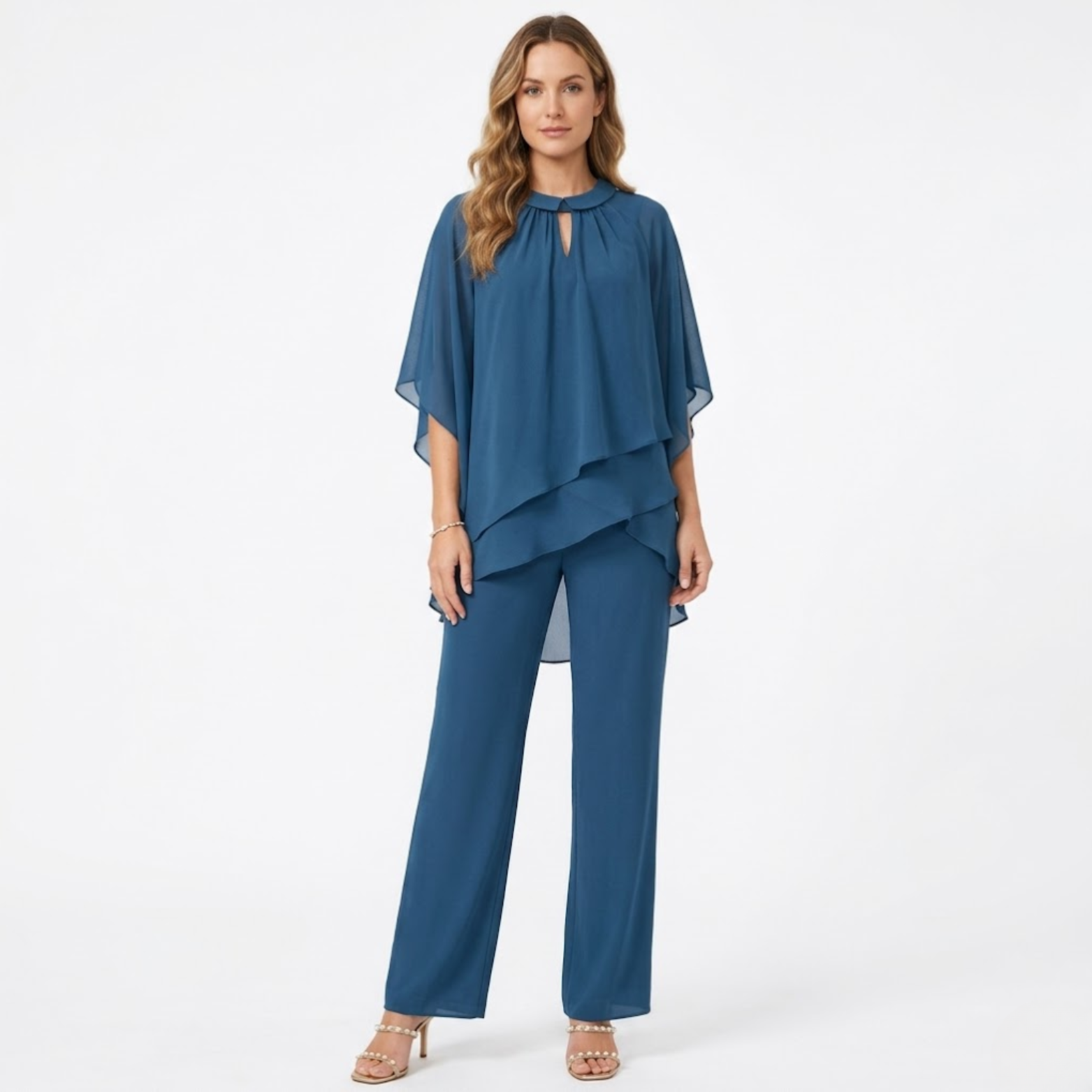 Pantsuit Elegant Chiffon Two Piece Set Formal Evening Guest Trouser Suit