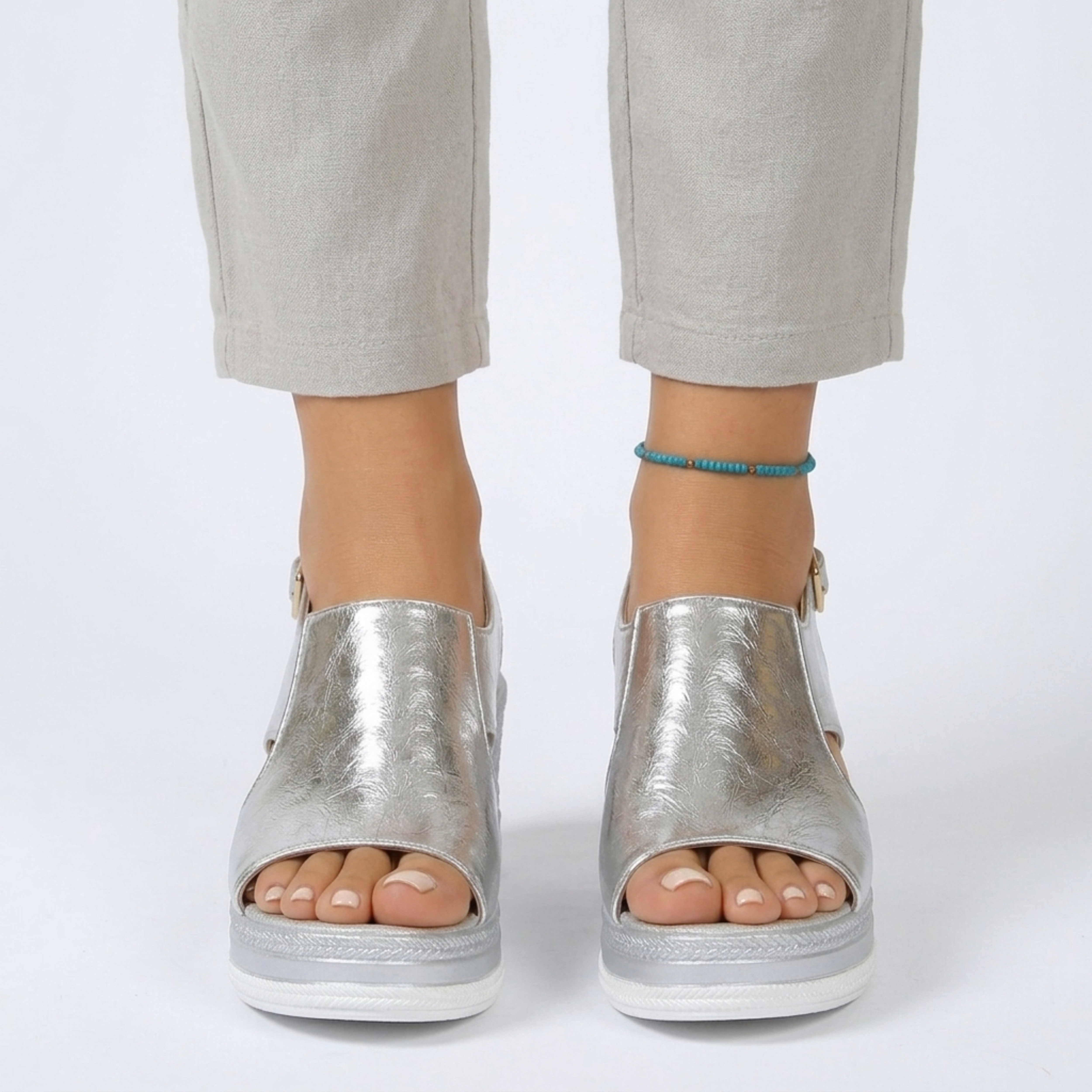 Women's wedge sandals — open toe with ankle strap — daily walking