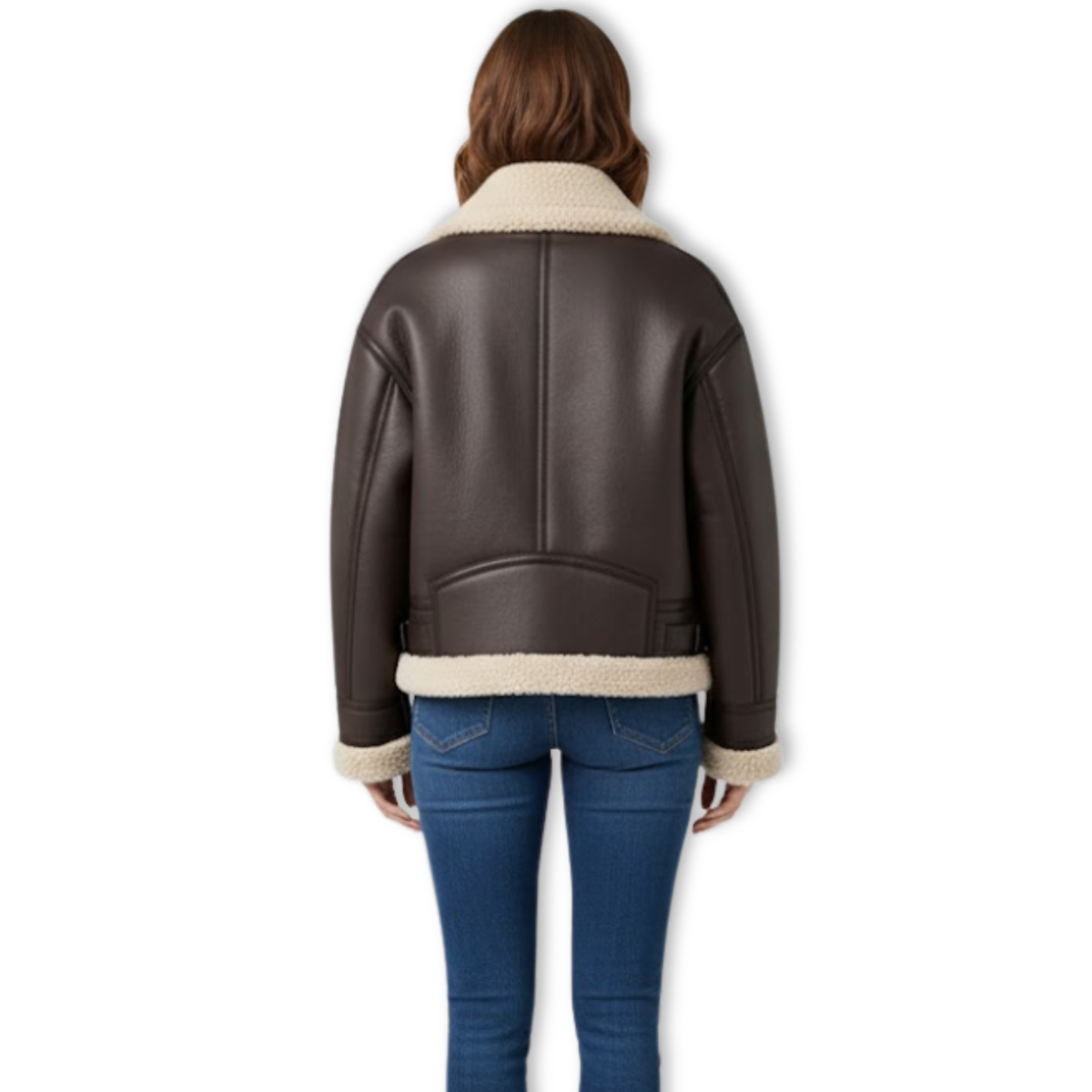 Women's Faux Shearling Aviator Jacket Thick Warm Fleece Lined Belted Biker Coat