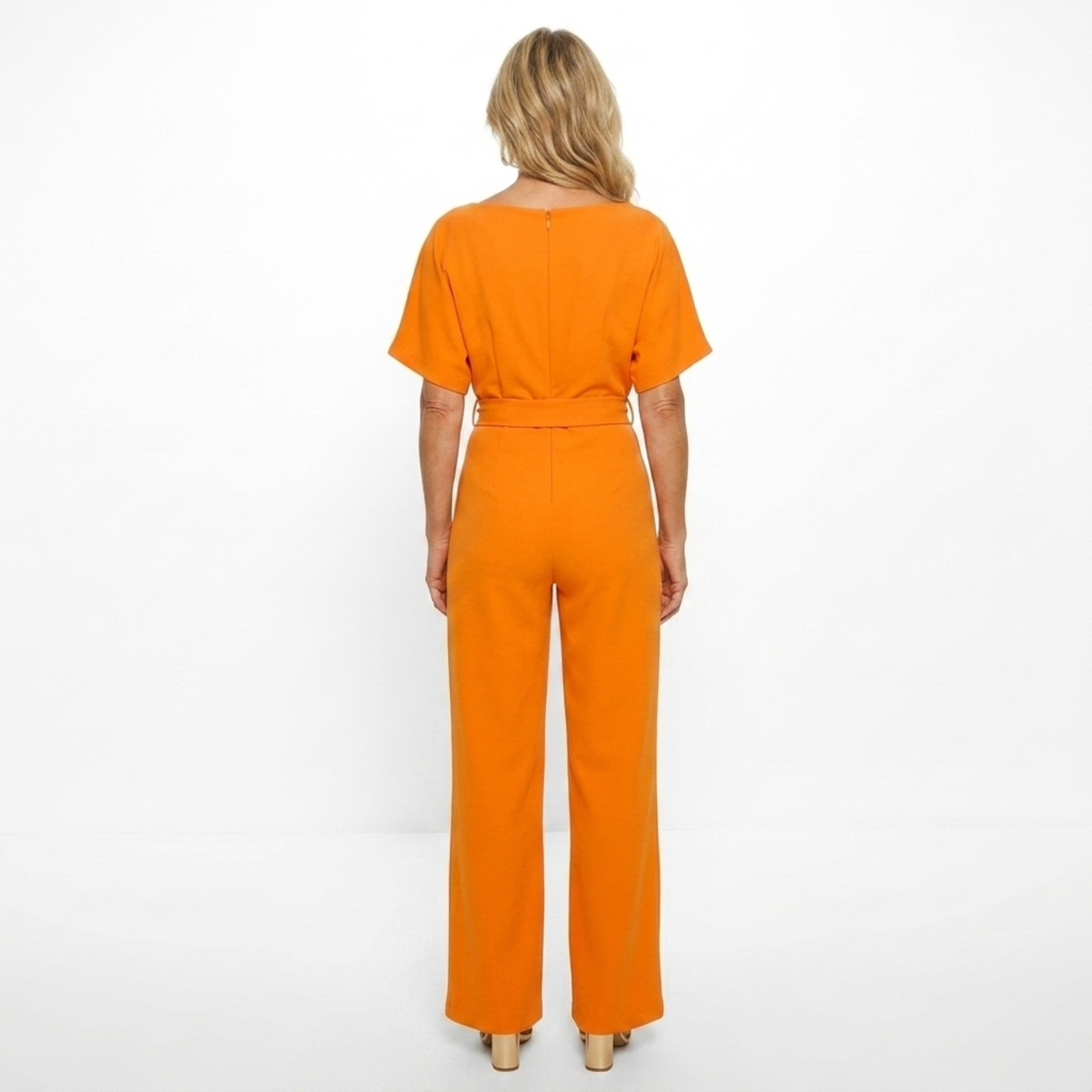 Women's short-sleeve jumpsuit — tie waist wide leg — casual events