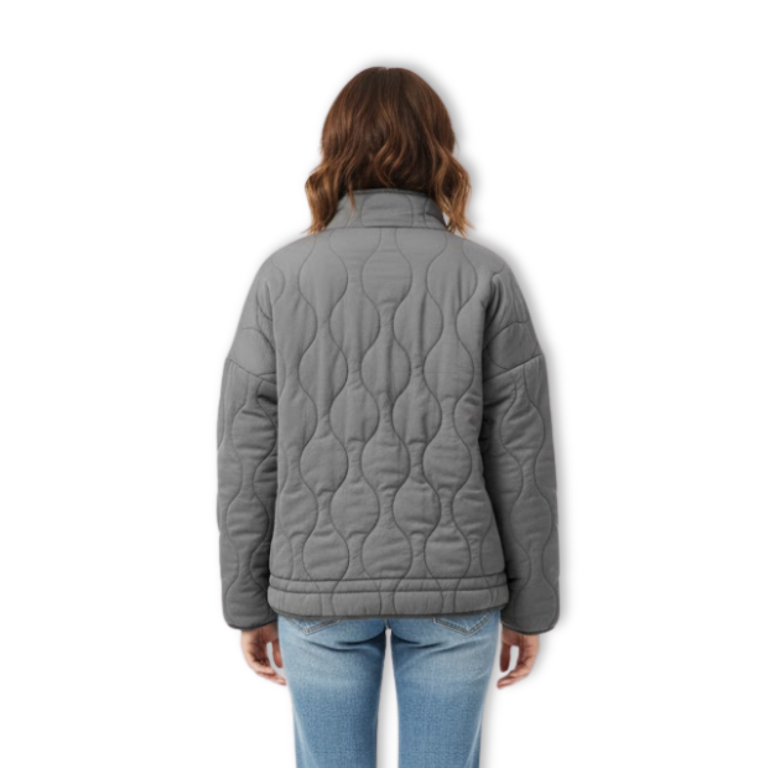 Women's Cotton Padded Jacket Winter Long-Sleeved Pocketed Loose Stand Collar Zipper Solid Color Coat