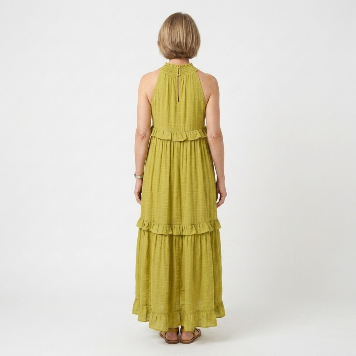 Women's Tiered Maxi Dress Halter Neck Cotton Blend Sleeveless Flowing Wedding Guest Dress