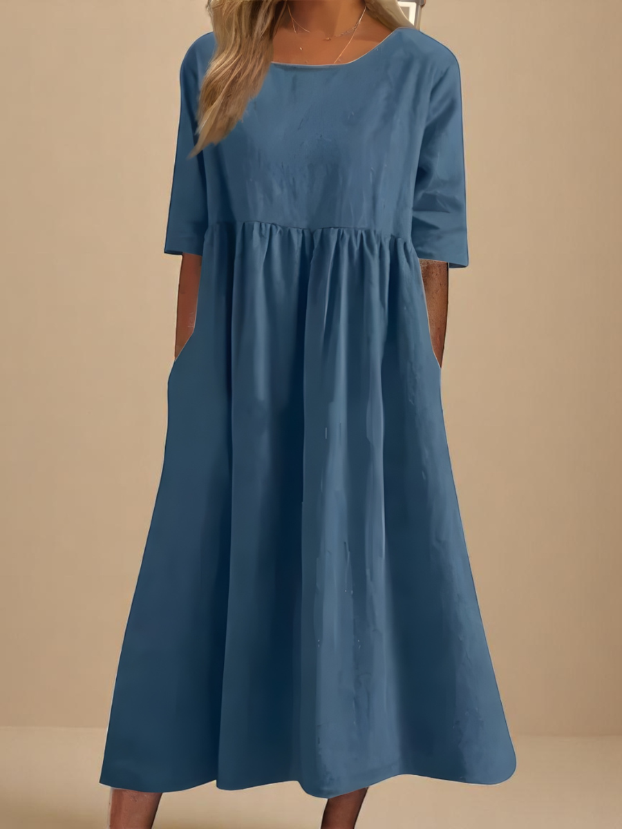 Cotton Mid Sleeve Midi Dress