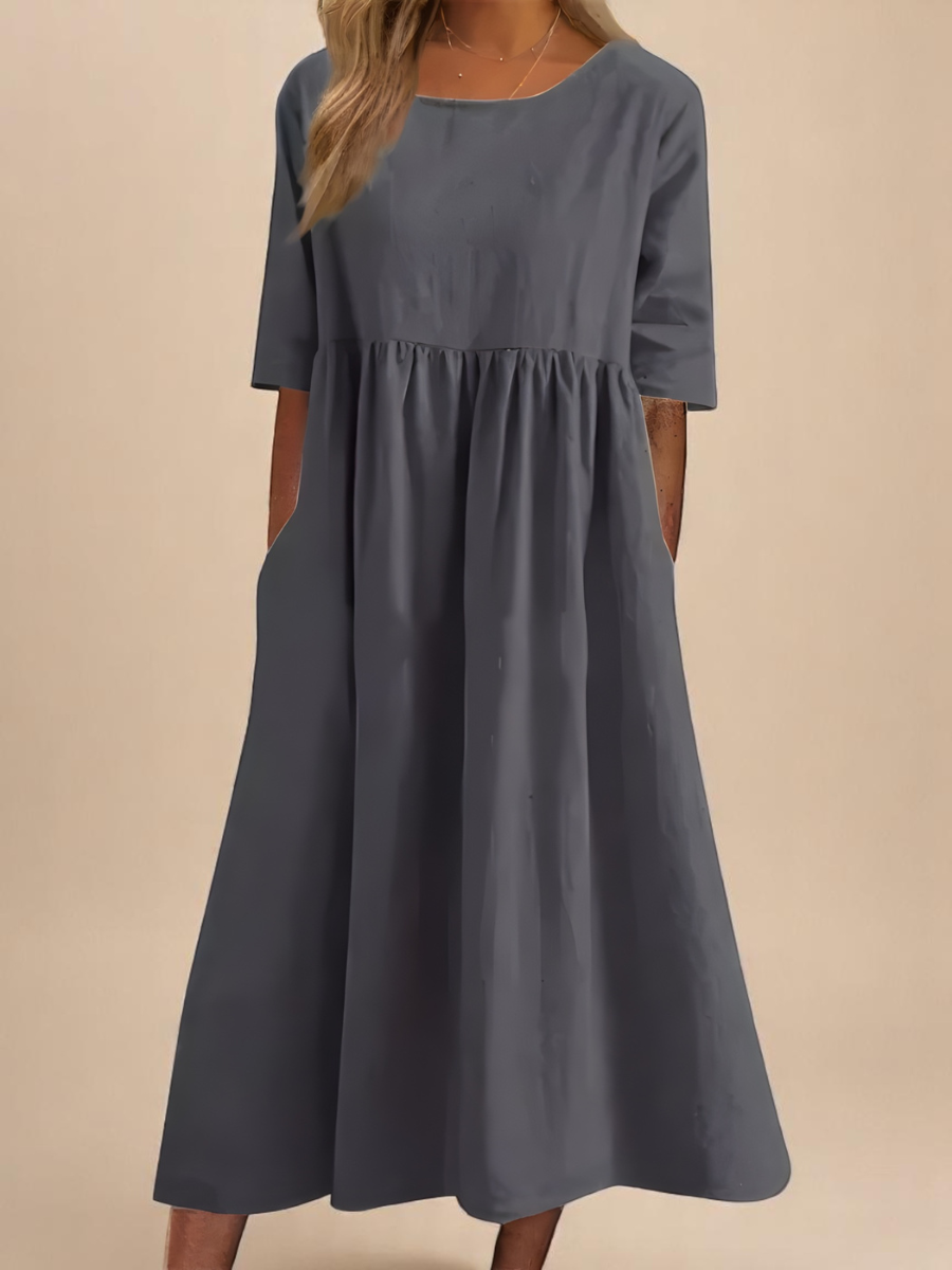 Cotton Mid Sleeve Midi Dress