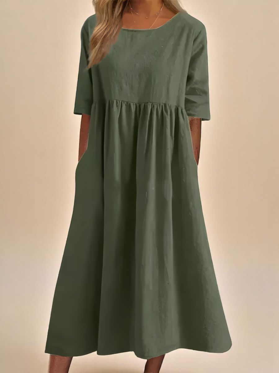 Cotton Mid Sleeve Midi Dress