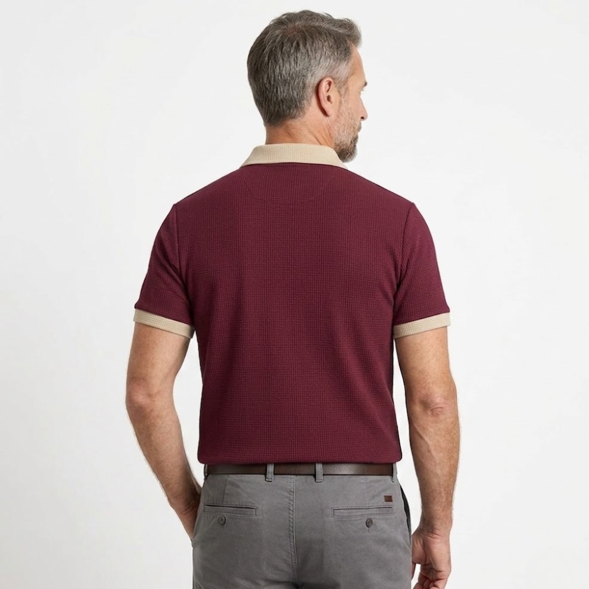Men's textured polo shirt — front zip regular fit — casual daily office