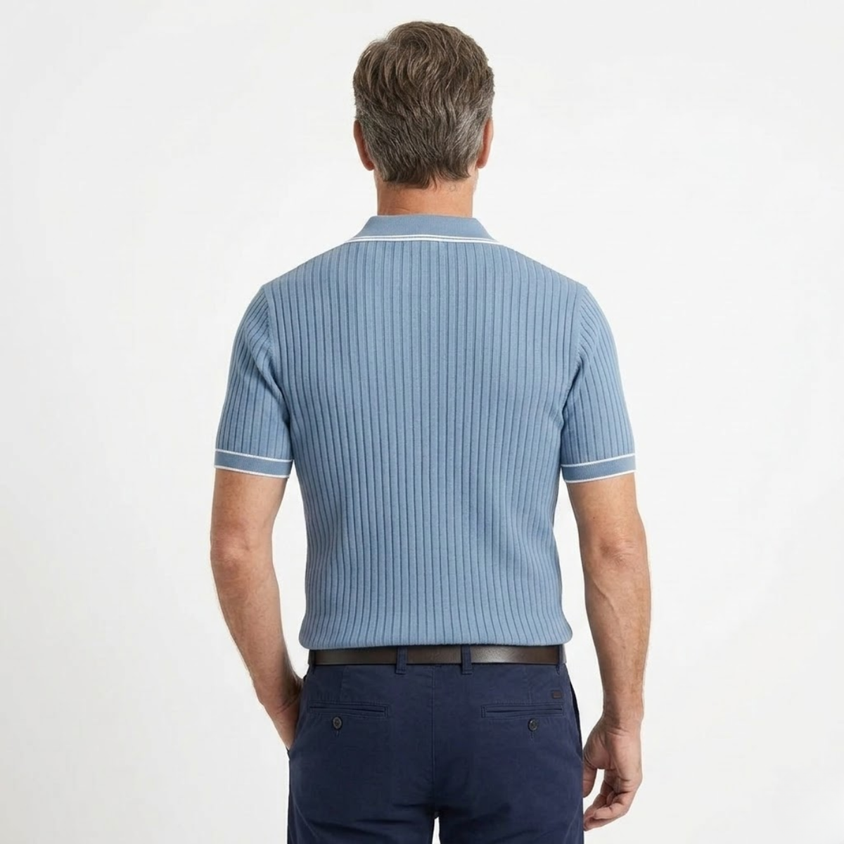 Men's ribbed knit polo — regular fit contrast trim — casual daily