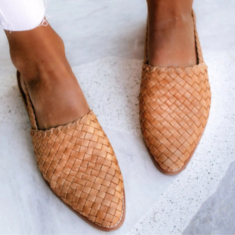 Women's handwoven sandals - flat slingback shoes with buckle - beach vacation