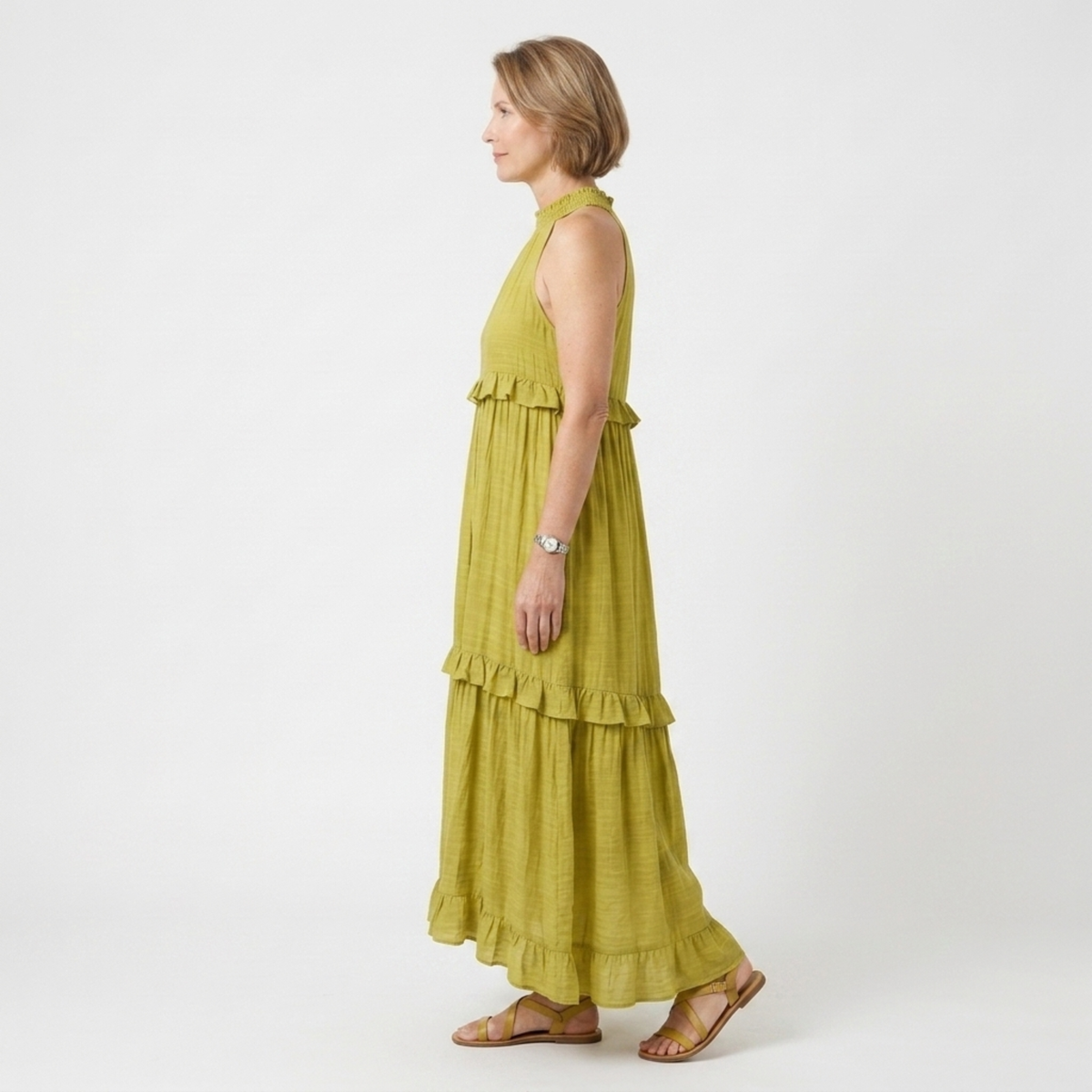 Women's Tiered Maxi Dress Halter Neck Cotton Blend Sleeveless Flowing Wedding Guest Dress
