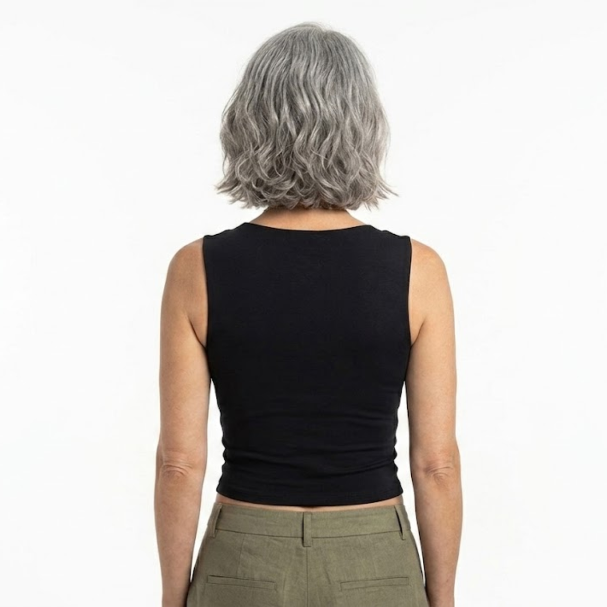 Sleeveless crop top for women featuring classic full back tank style