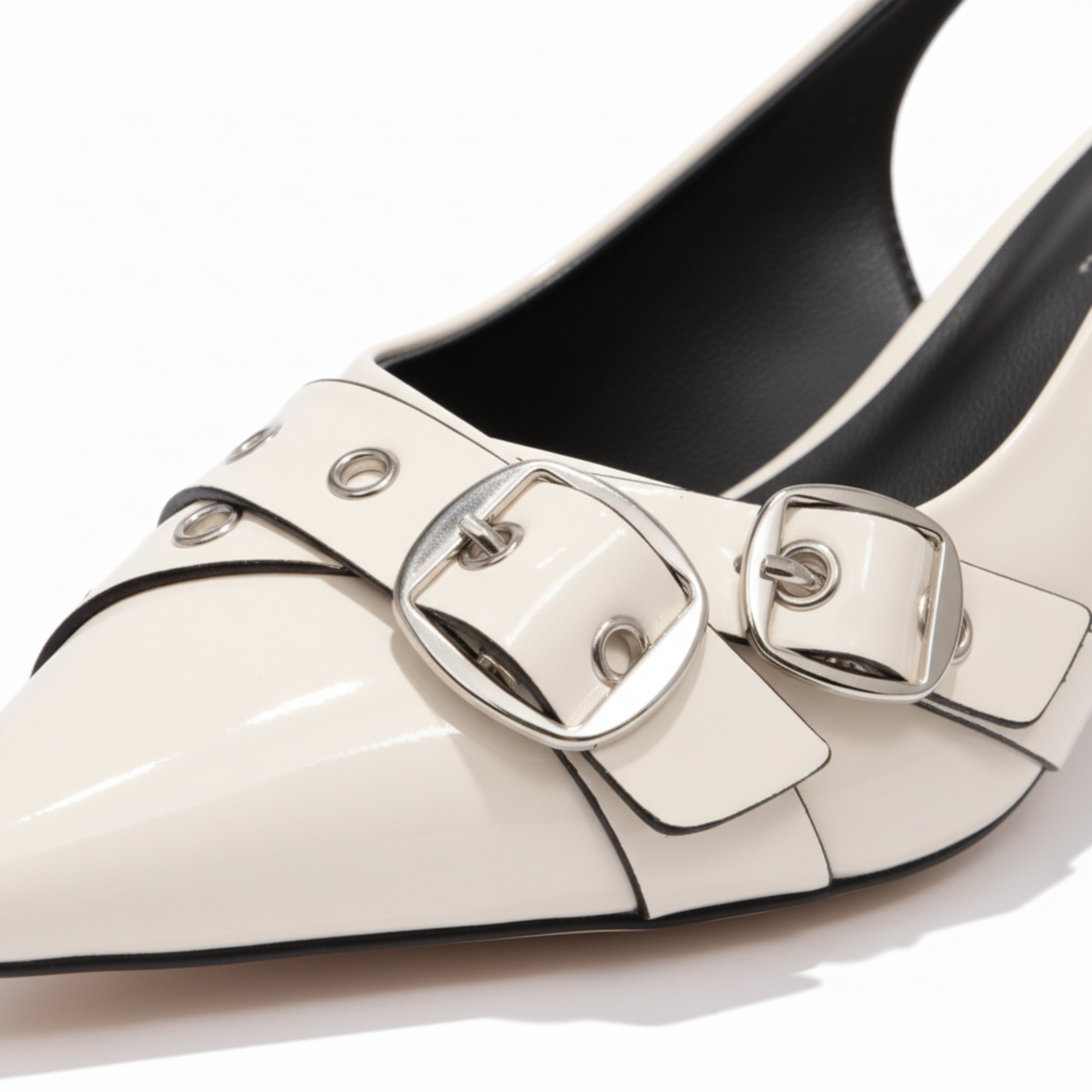 Pointed Toe Slingback Kitten Heels Buckle Strap Metal Detail Elegant Dress Shoes