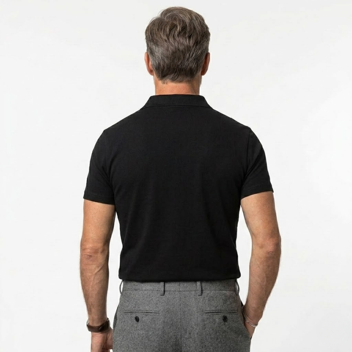 Men's quarter-zip polo shirt — textured knit regular fit — smart casual office