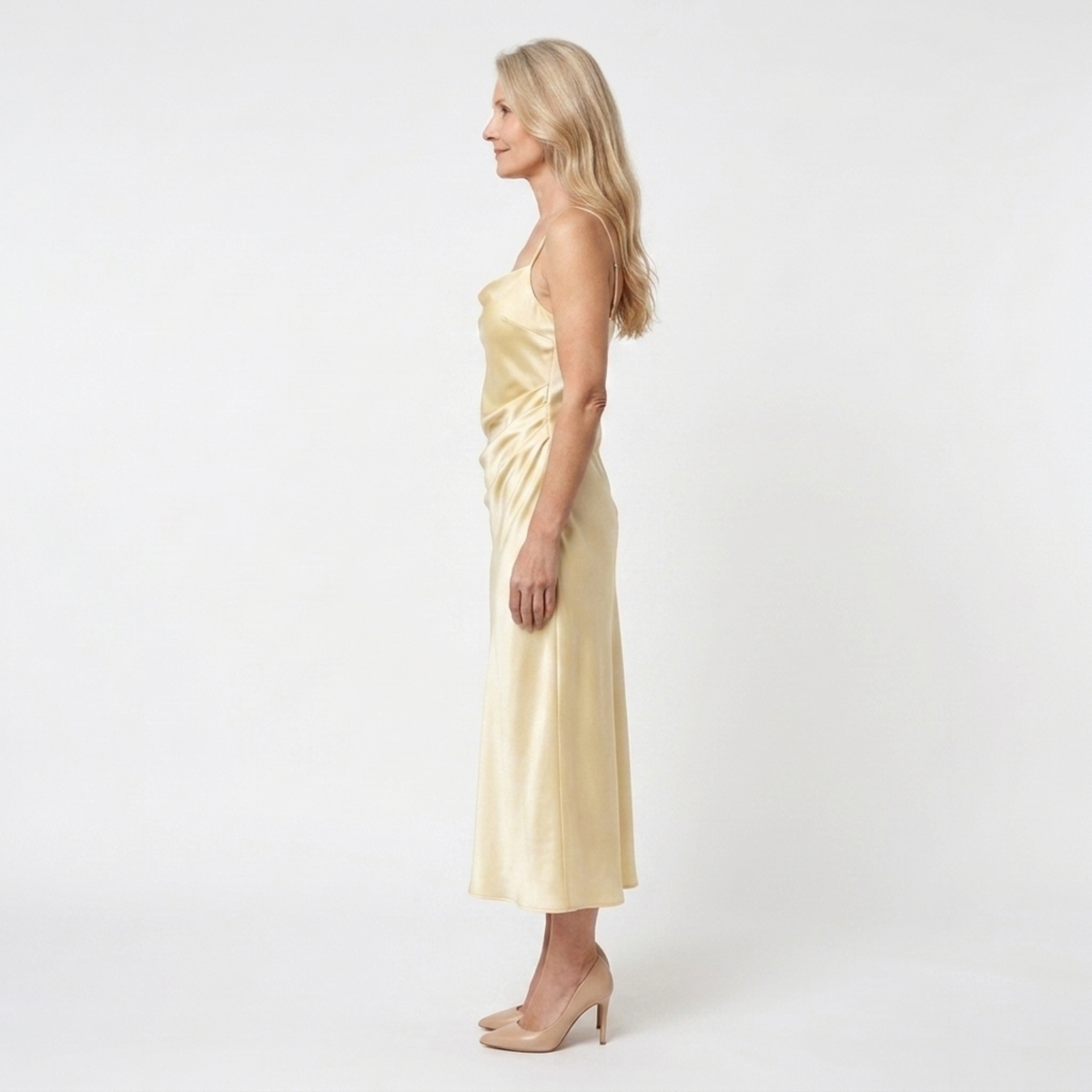 Women's Satin Maxi Dress Sleeveless Square Neck Side Ruched High Split Formal Dress