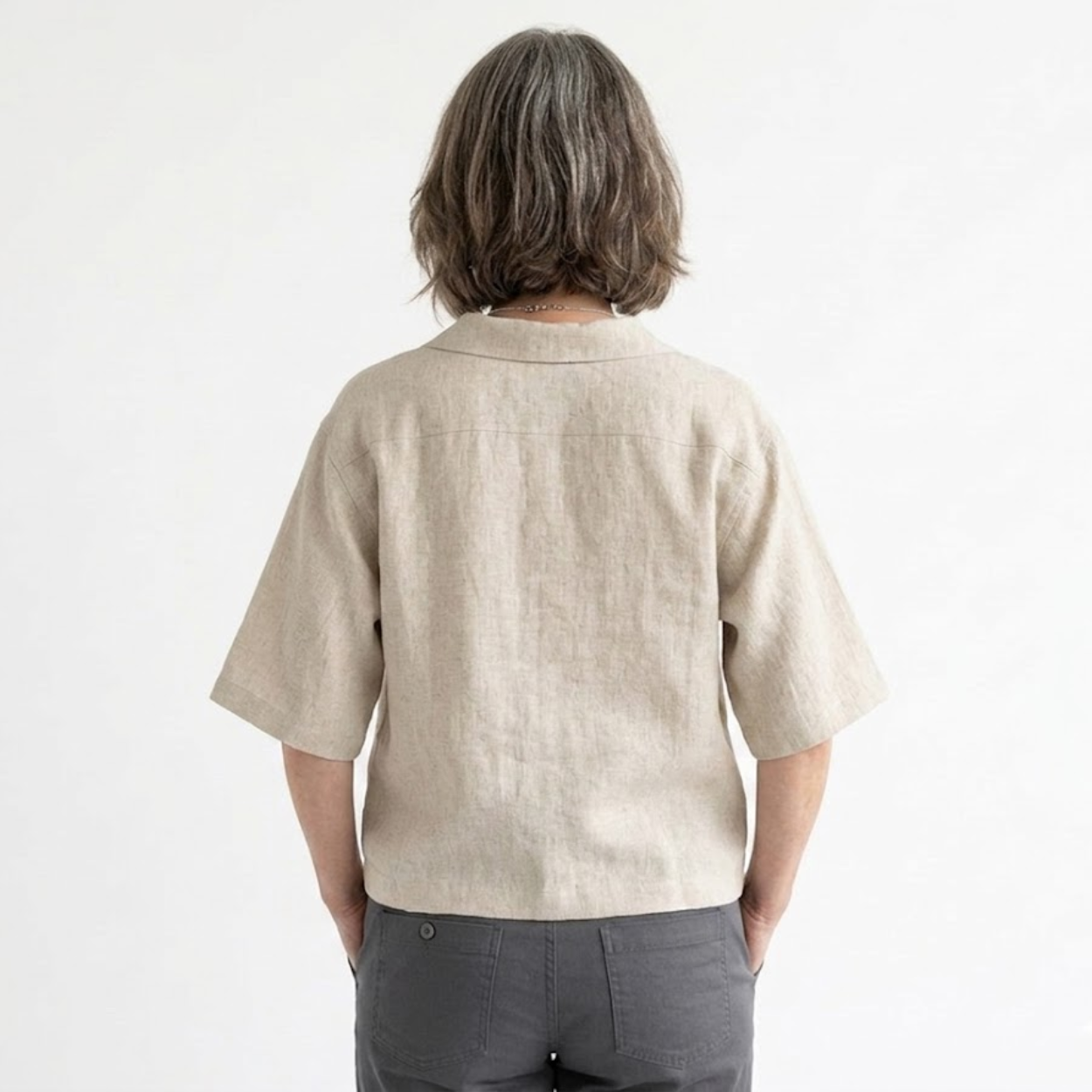 Women's pure linen polo top — relaxed oversized fit V-neck — beach vacation