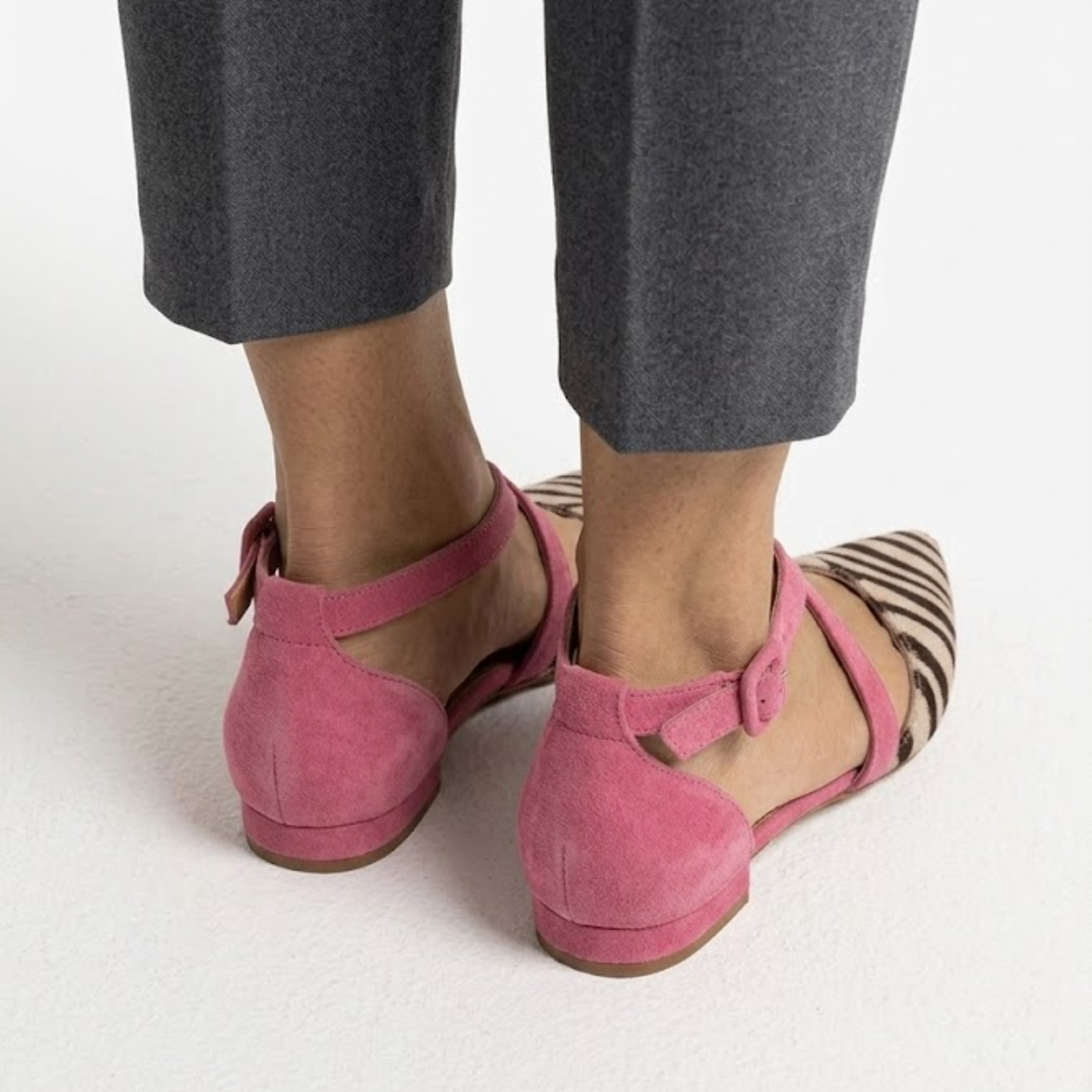 Pointed Toe Ballet Flats Crisscross Ankle Strap Vegan Leather Dress Shoes